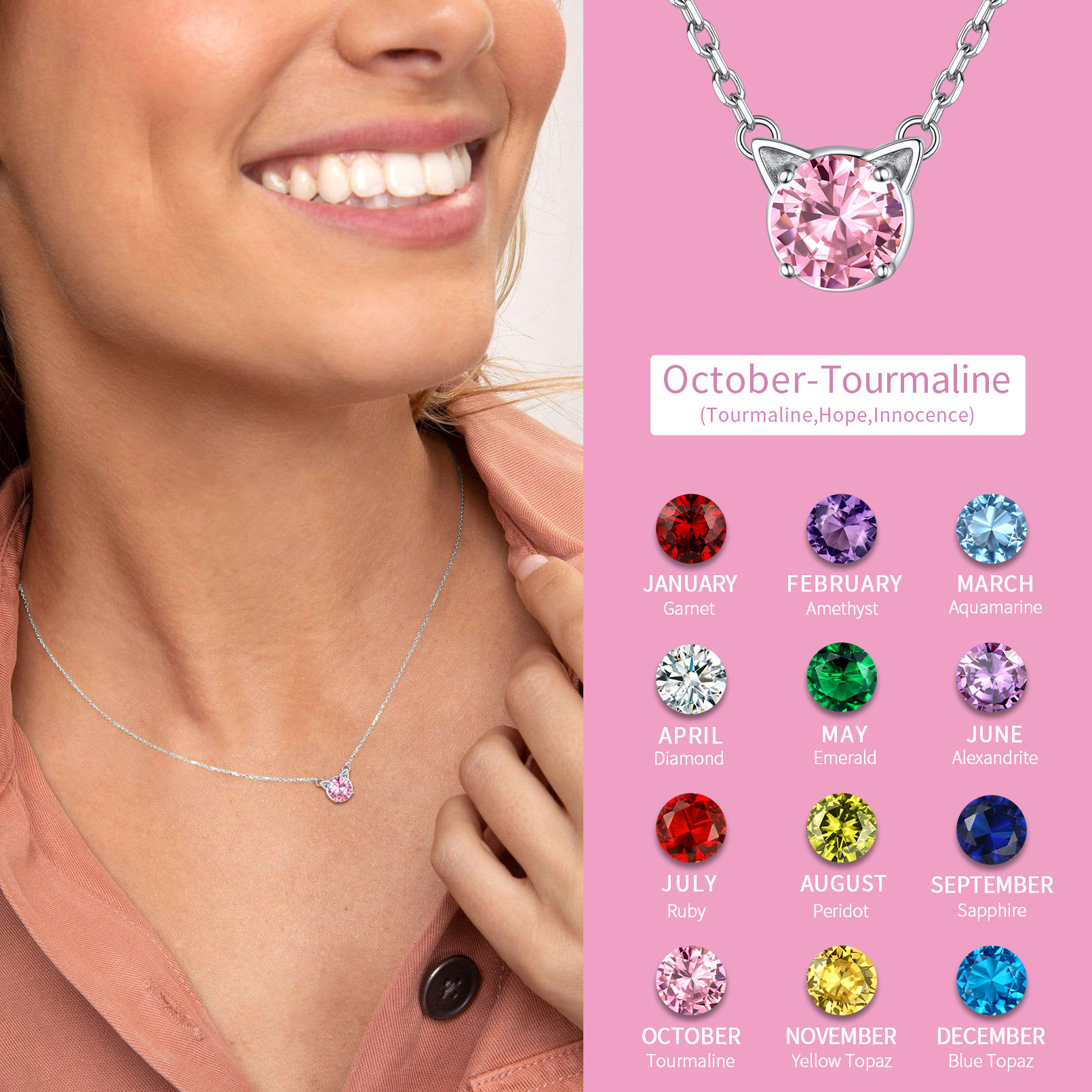 Cute Cat Birthstone Necklaces