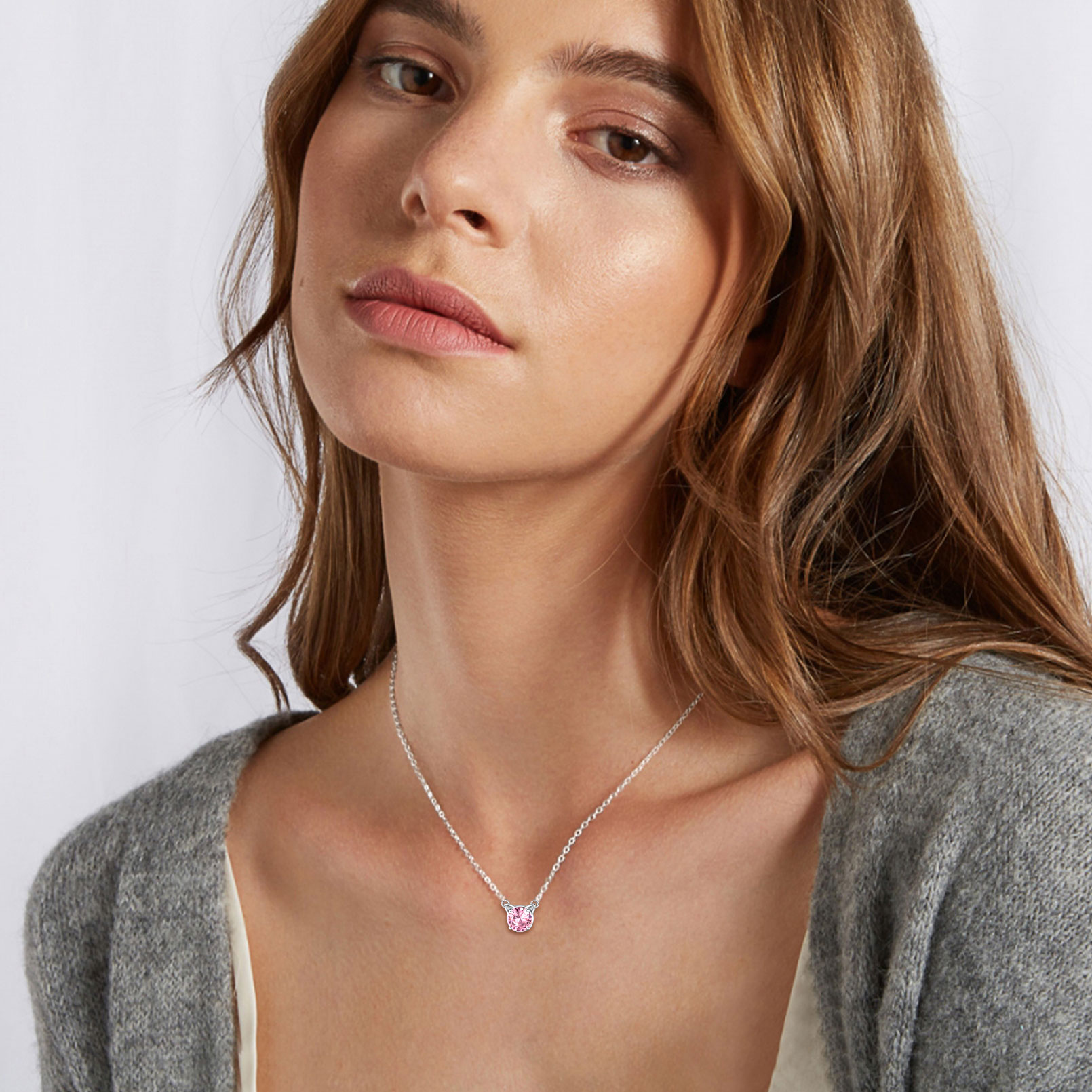 Cute Cat Birthstone Necklaces for Women