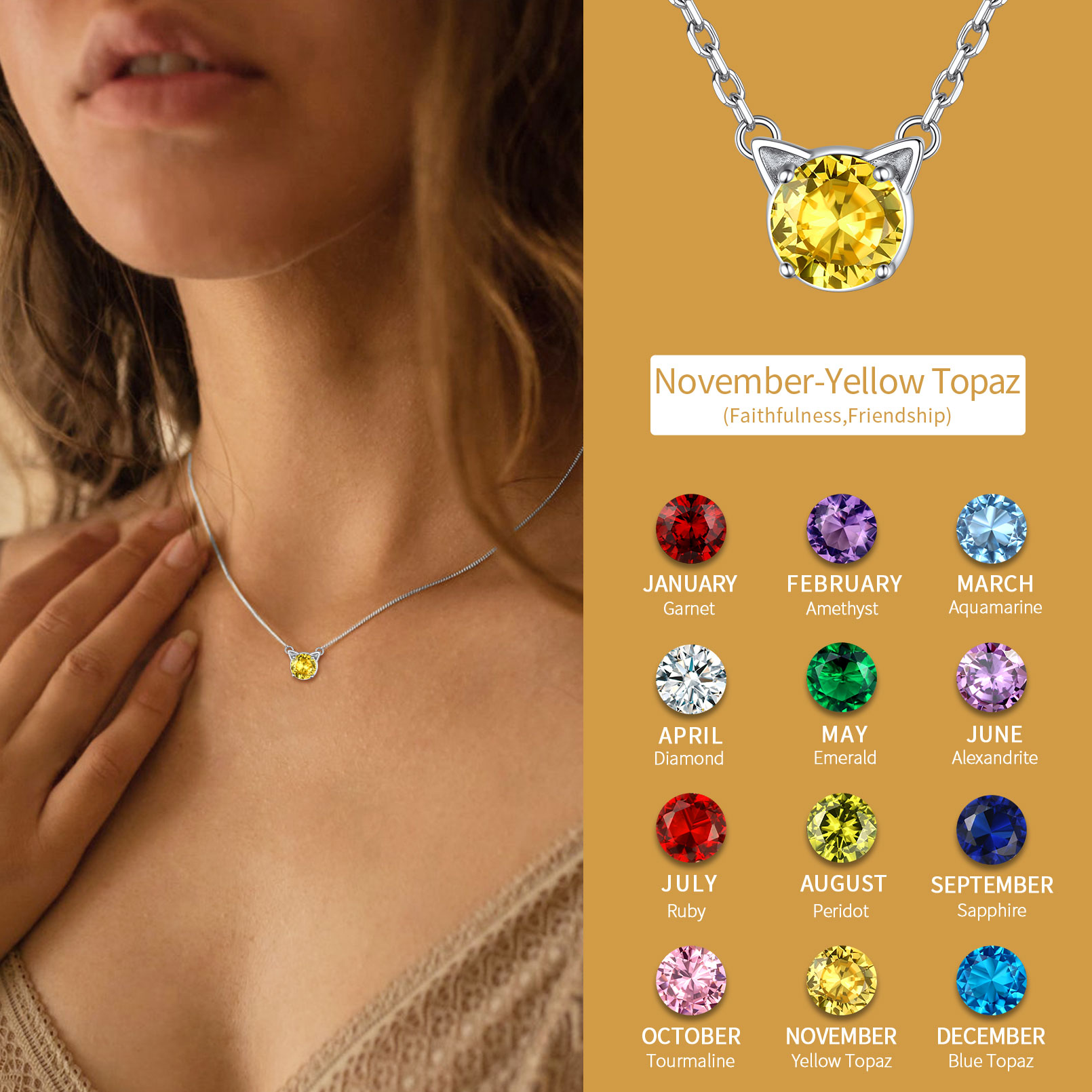 Cute Cat Birthstone Necklaces
