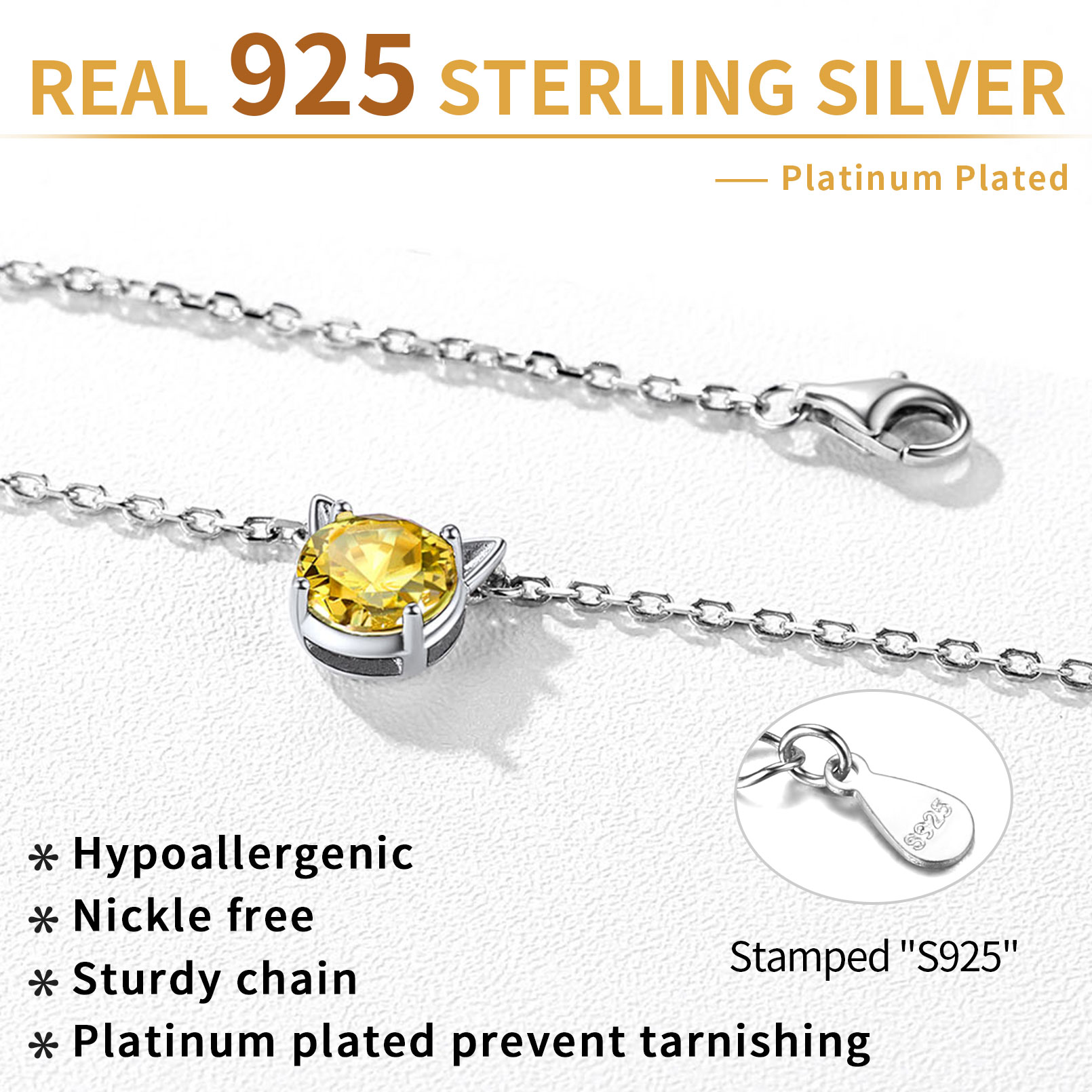 Sterling Silver Cute Cat Birthstone Necklaces