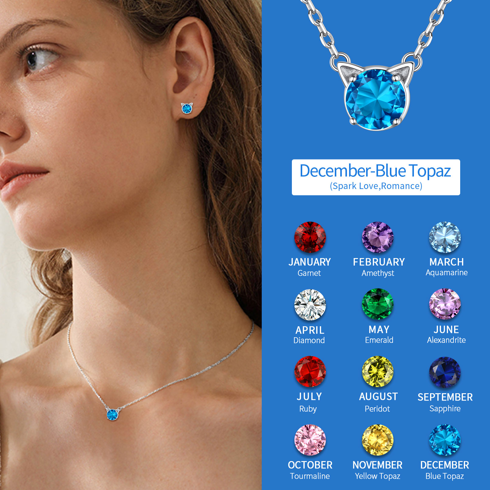 Cute Cat Birthstone Necklaces