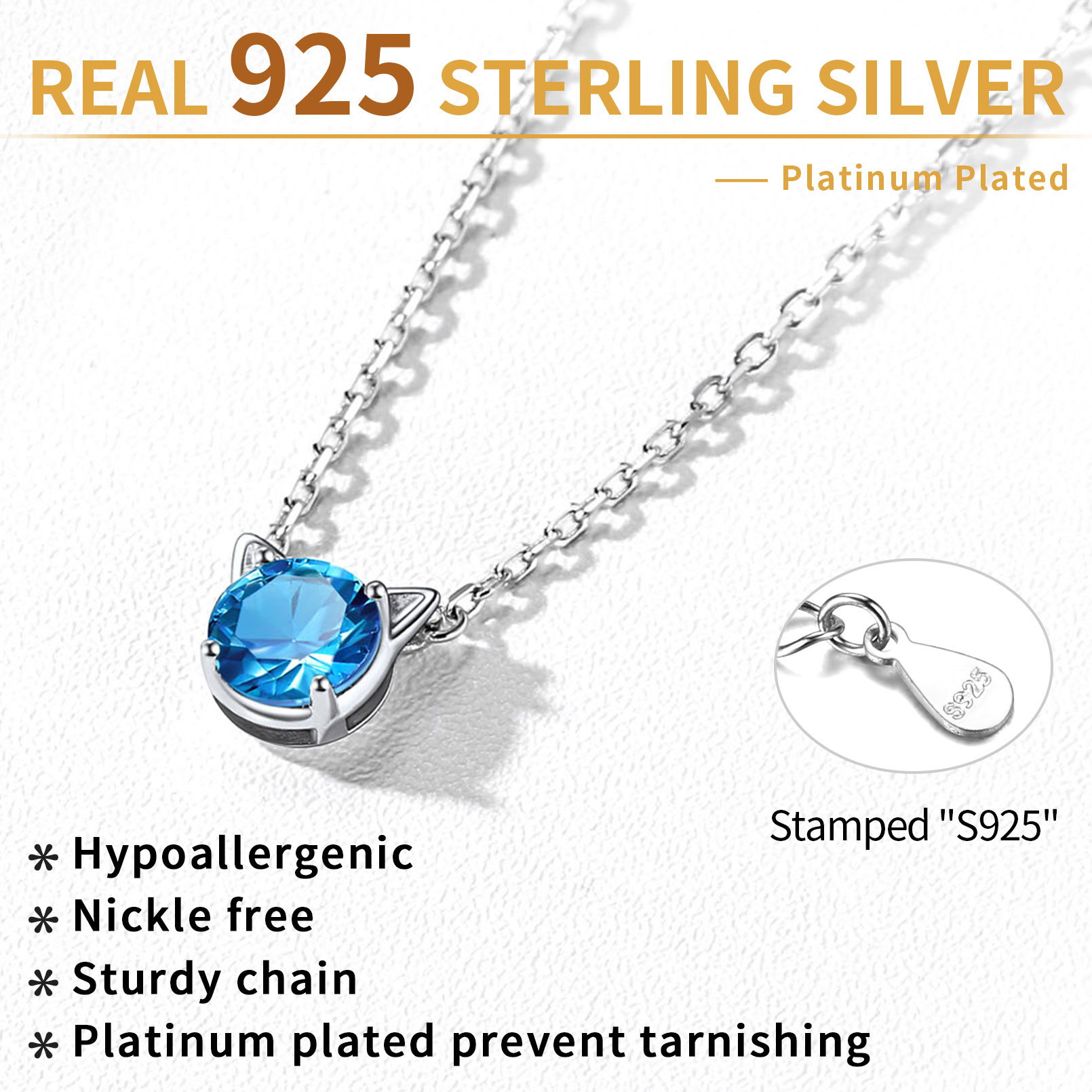 Sterling Silver Cute Cat Birthstone Necklaces