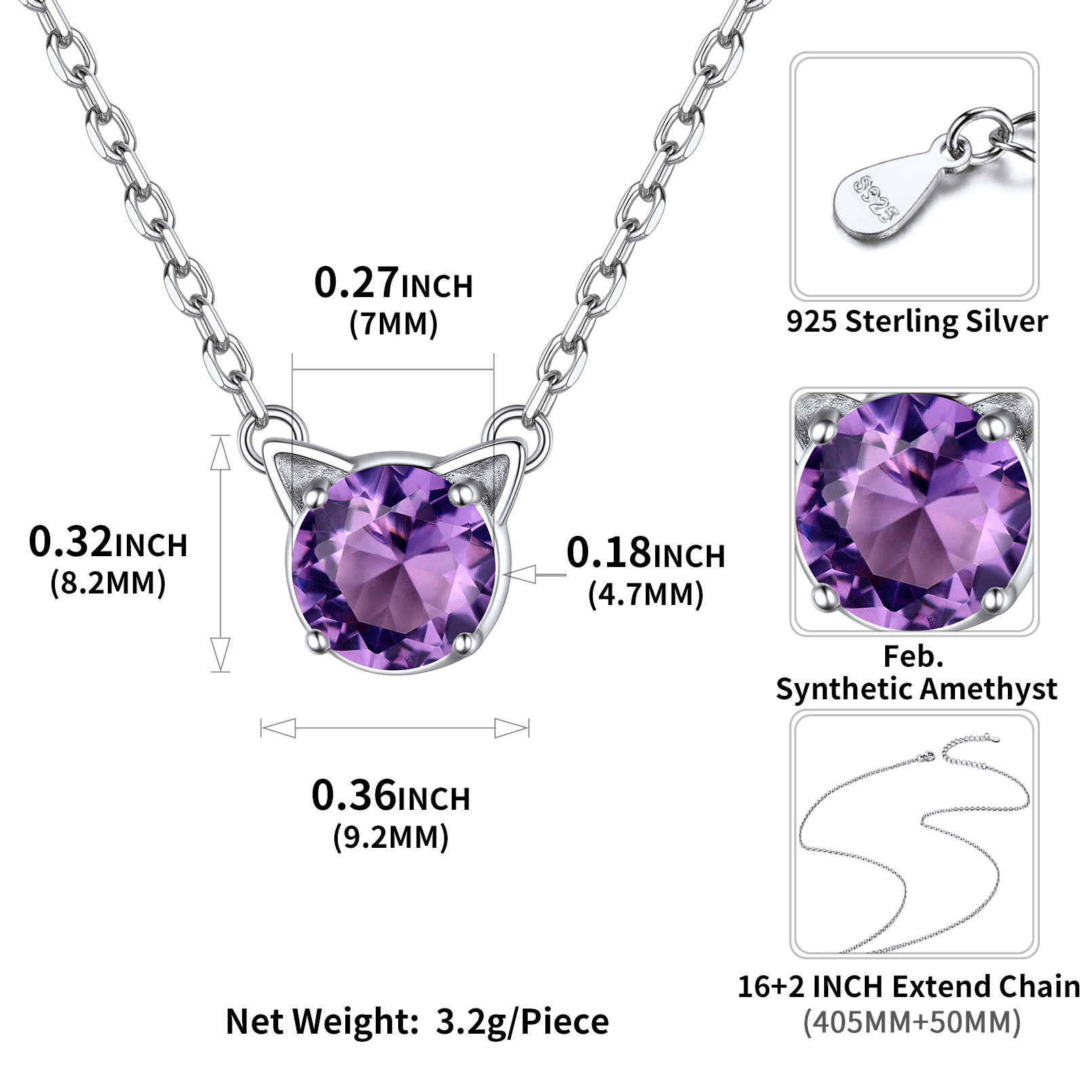 Cute Cat Birthstone Necklaces Details: Dimensions, Hypoallergenic, Lobster-Claw-Clasps