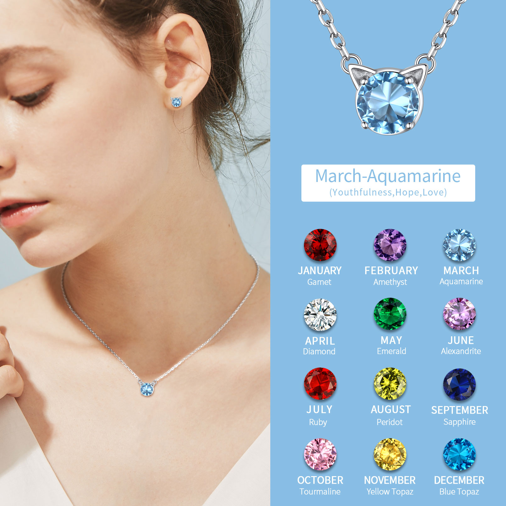Cute Cat Birthstone Necklaces