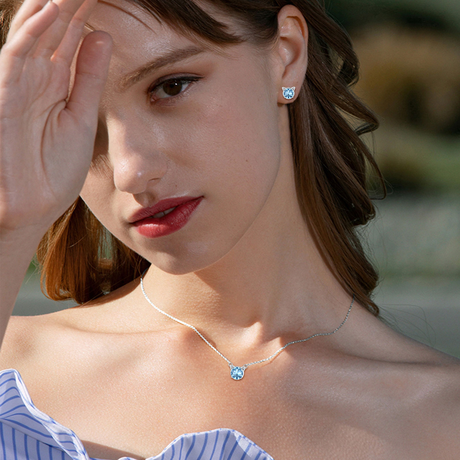 Cute Cat Birthstone Necklaces  for Women