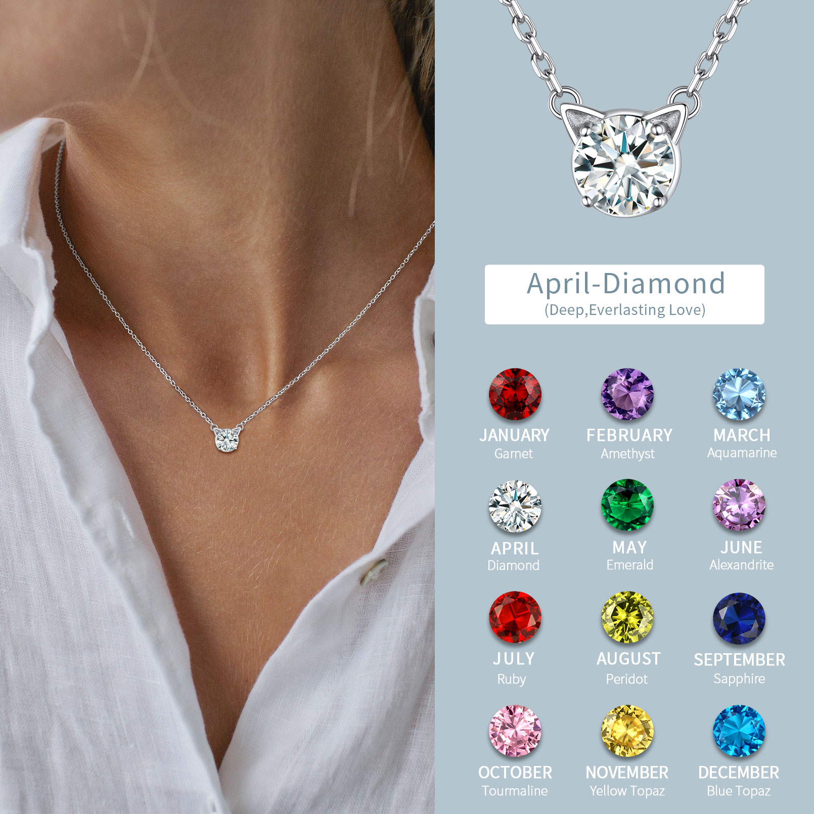 Cute Cat Birthstone Necklaces
