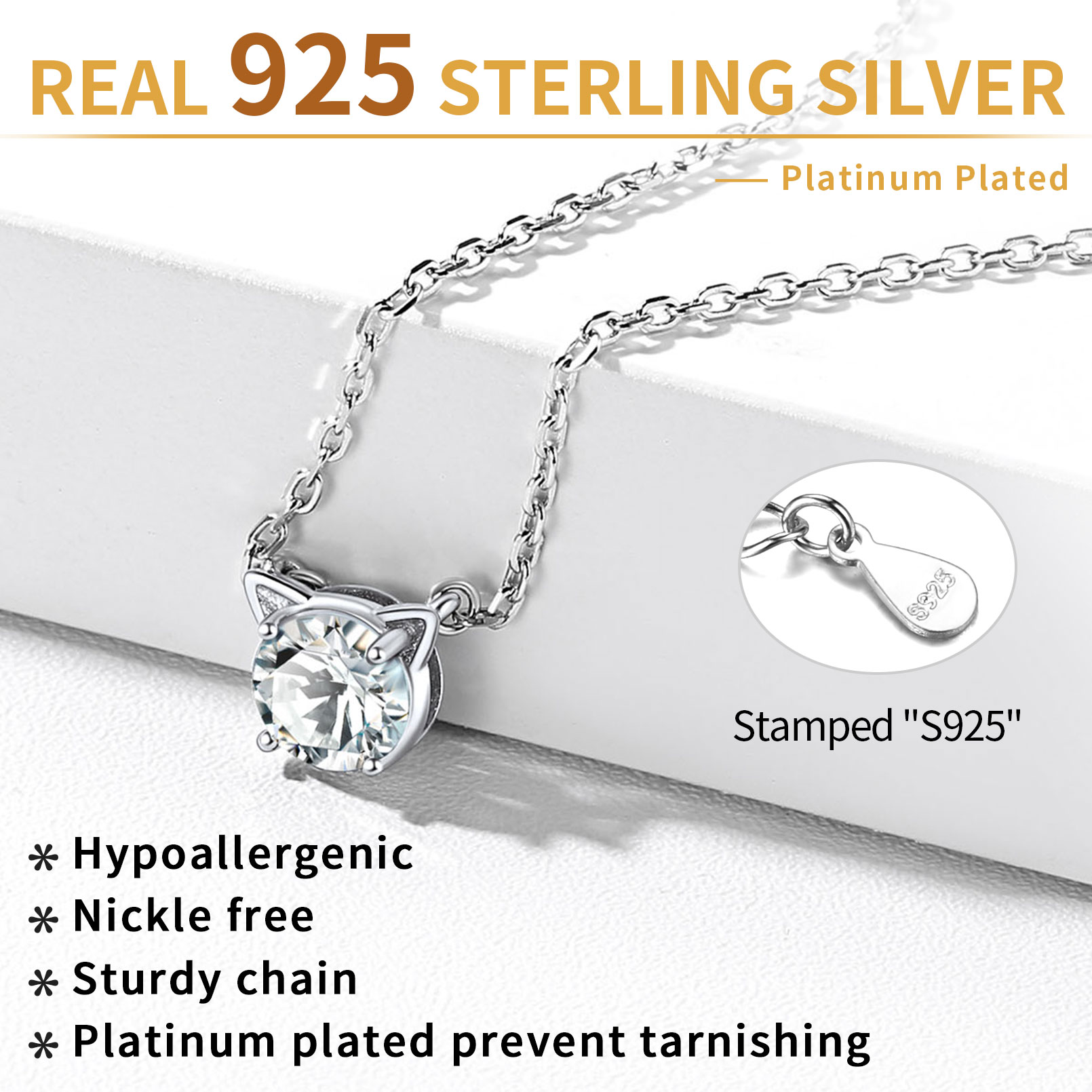 Sterling Silver Cute Cat Birthstone Necklaces