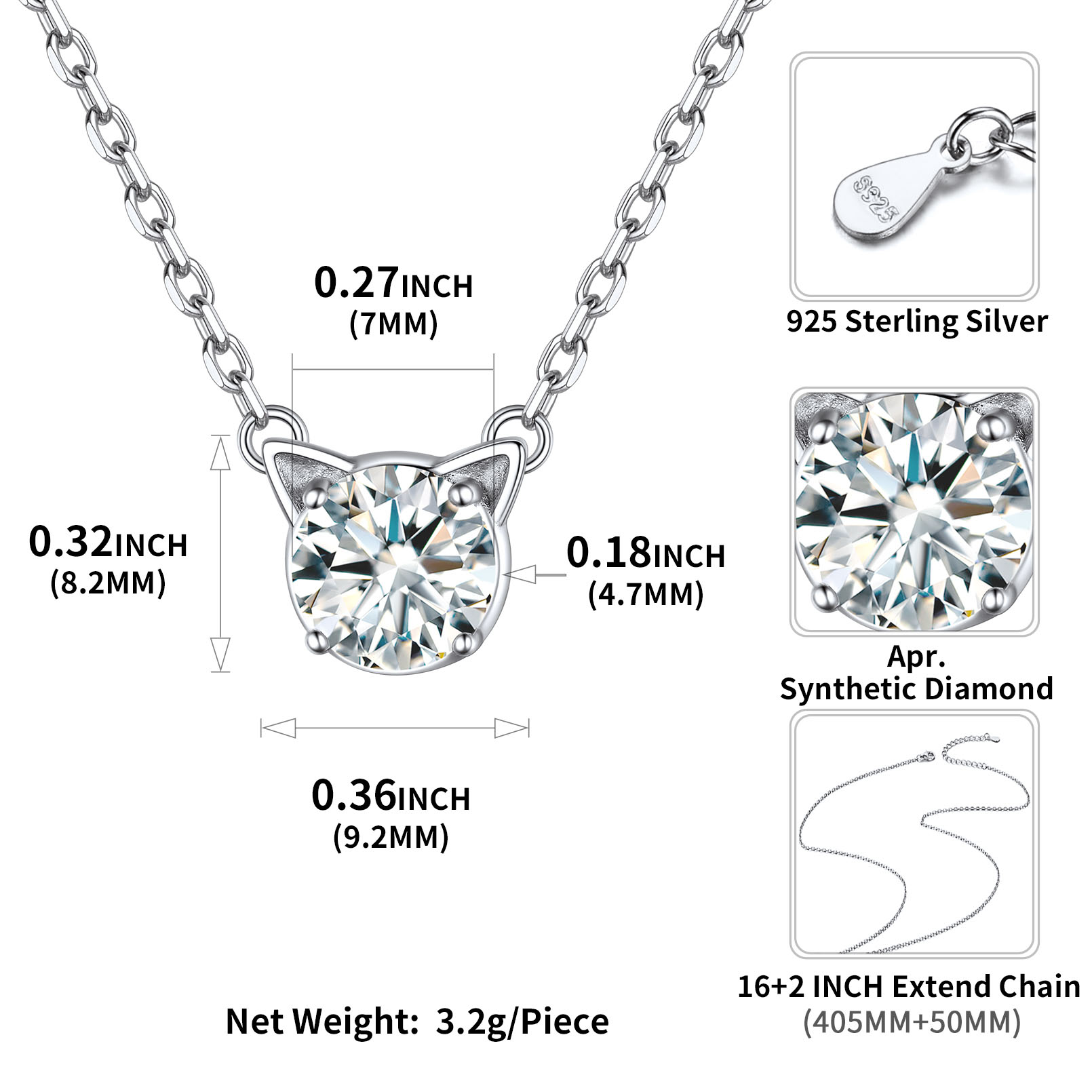 Cute Cat Birthstone Necklaces Details: Dimensions, Hypoallergenic, Lobster-Claw-Clasps