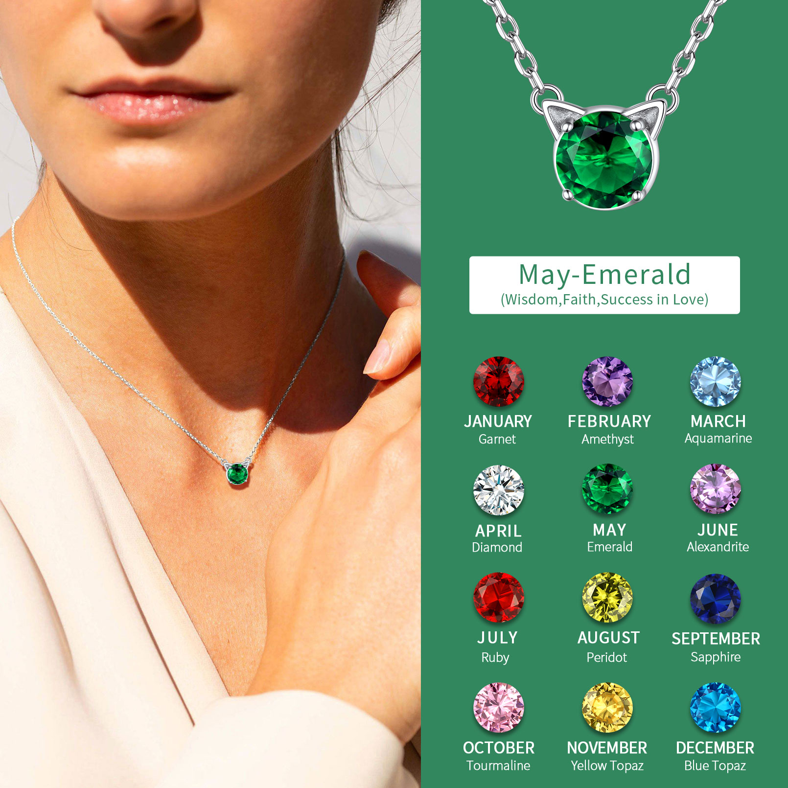 Cute Cat Birthstone Necklaces
