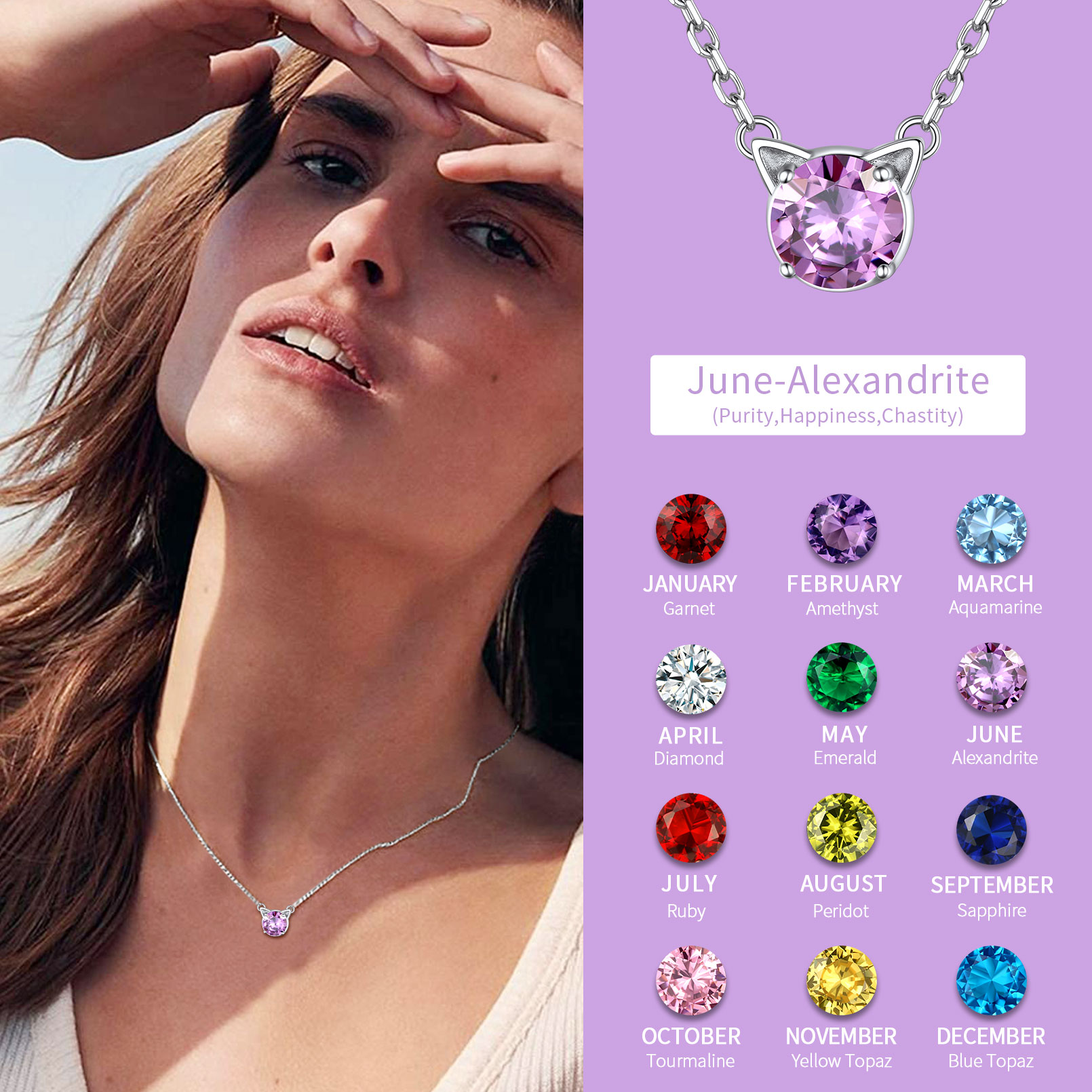Cute Cat Birthstone Necklaces