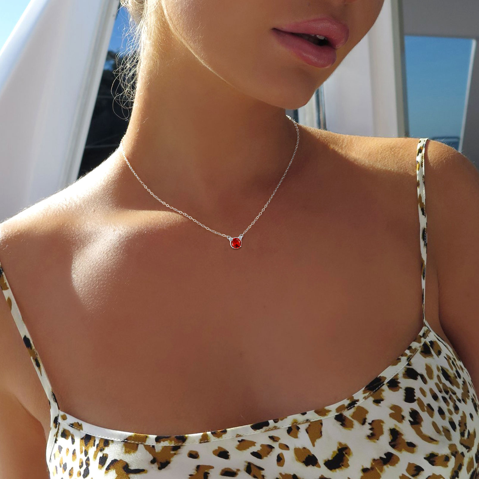 Cute Cat Birthstone Necklaces for Women