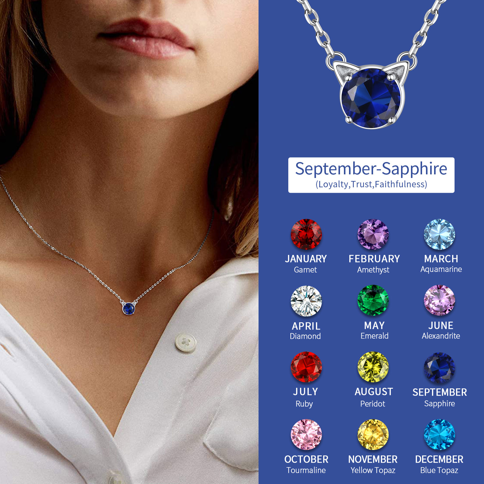 Cute Cat Birthstone Necklaces