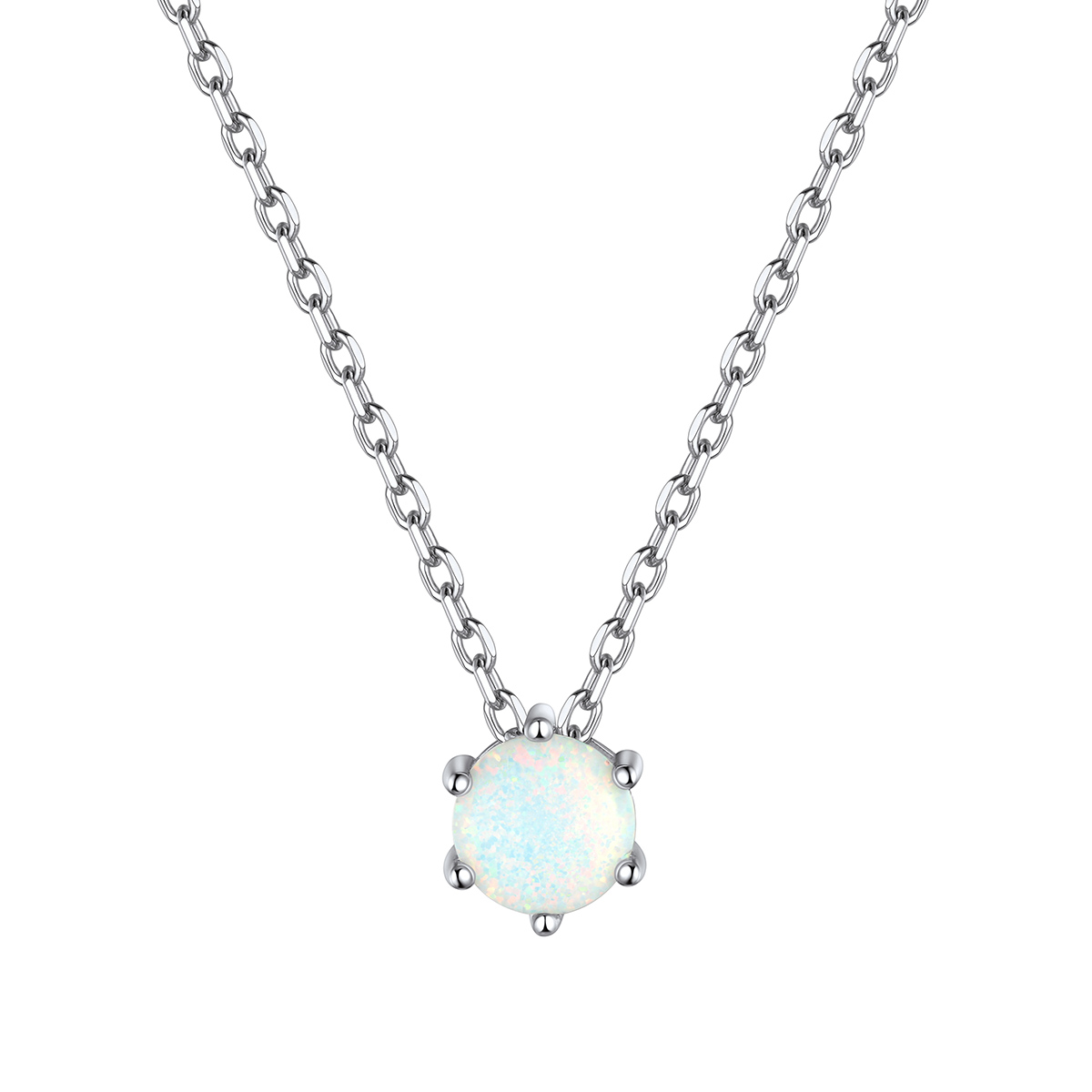 Round Cut Created Opal Gemstone Solitaire Pendant Necklace
