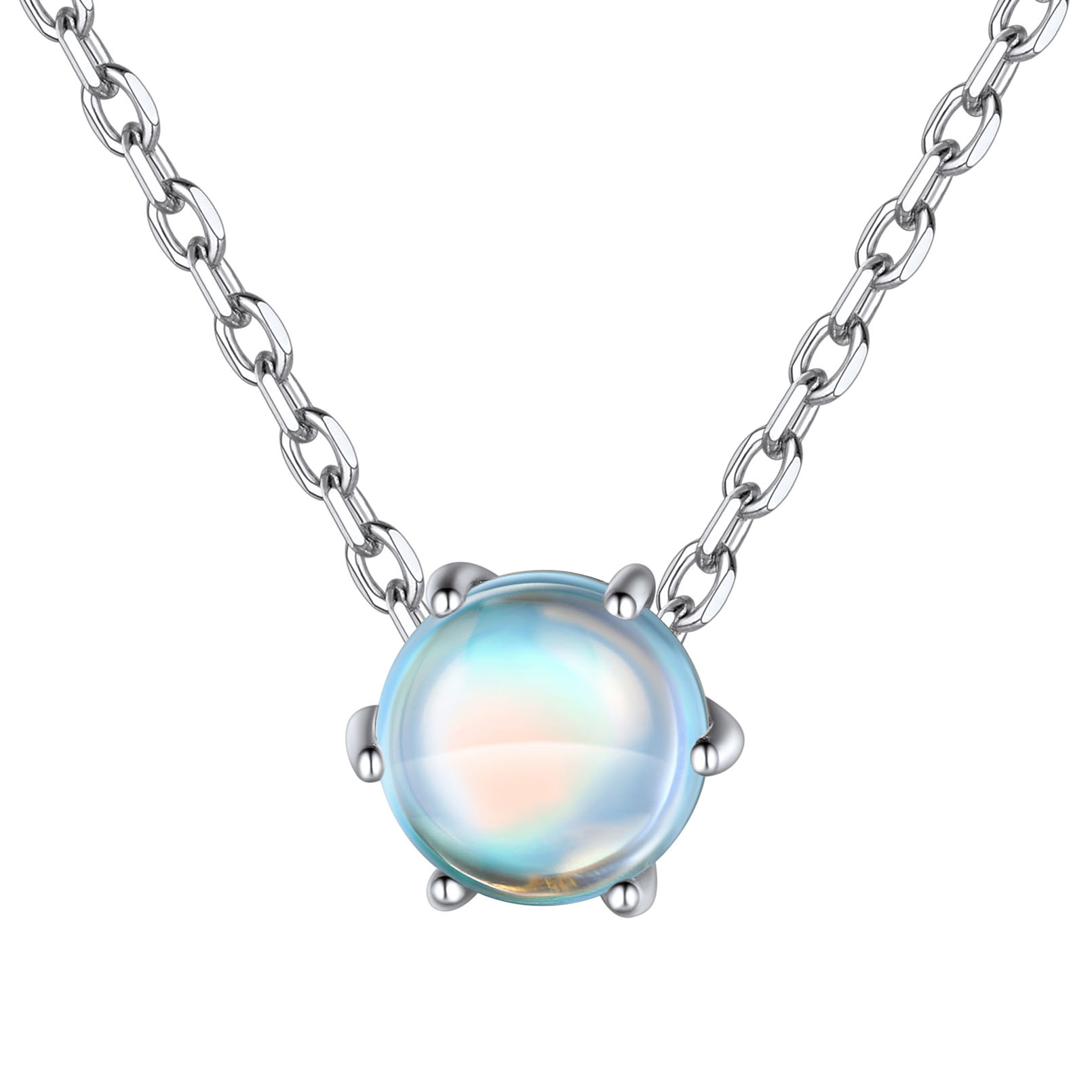 Round Cut Gemstone Solitaire June Moonstone Pendant Necklace