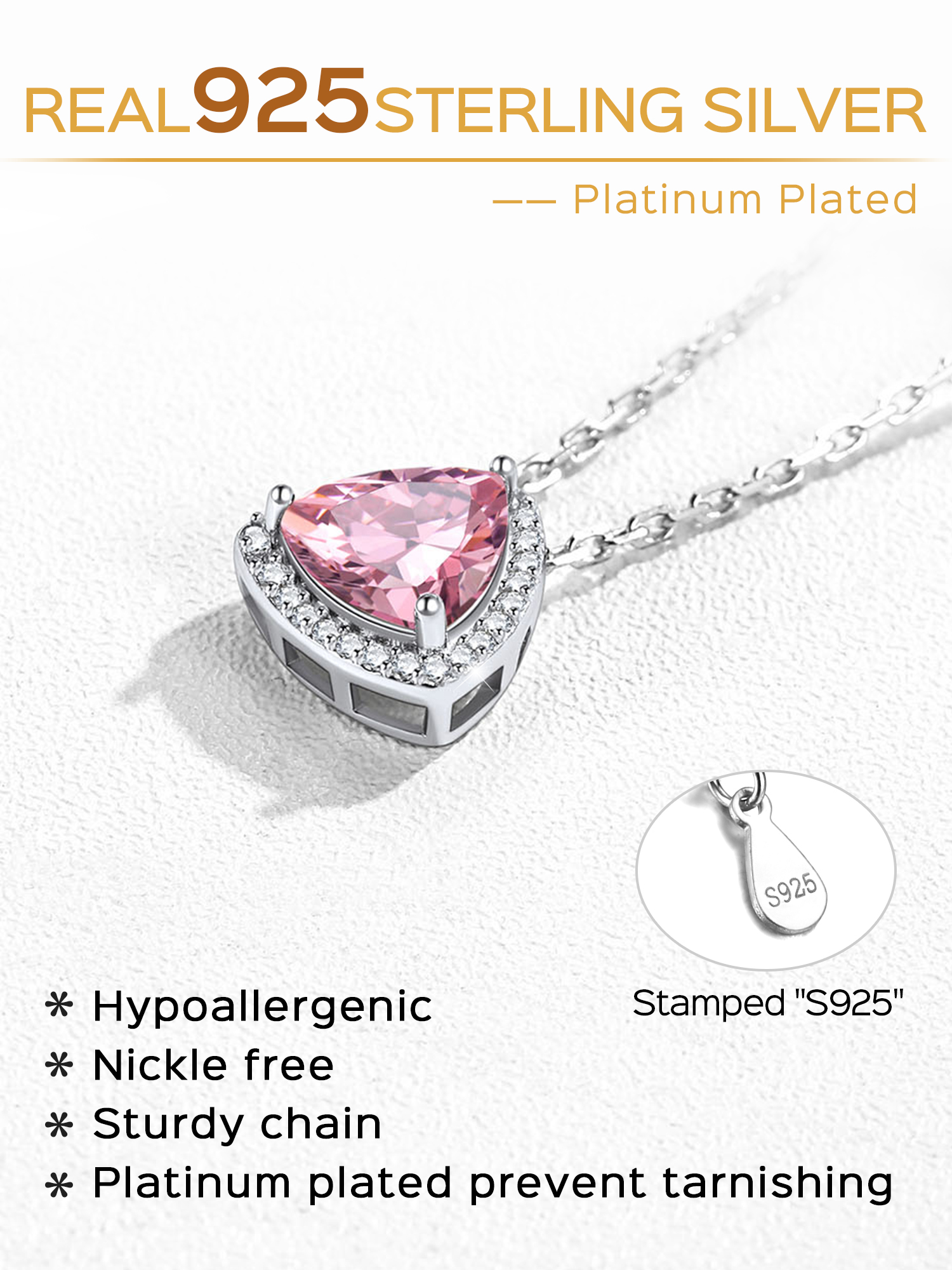 Sterling Silver Triangle Shape Birthstone Pendant Halo Necklace