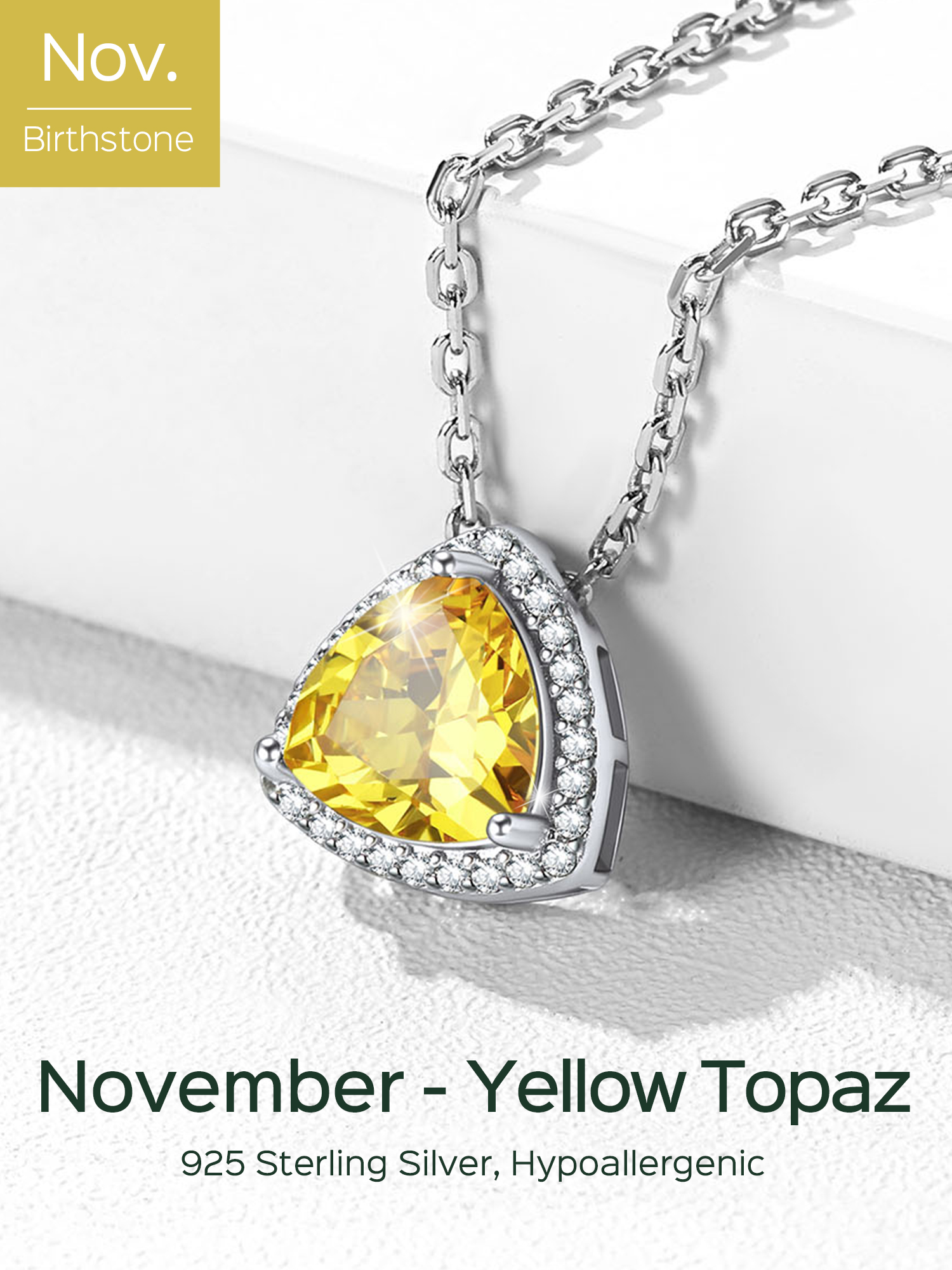 Triangle Shape November Birthstone Pendant Halo Necklace
