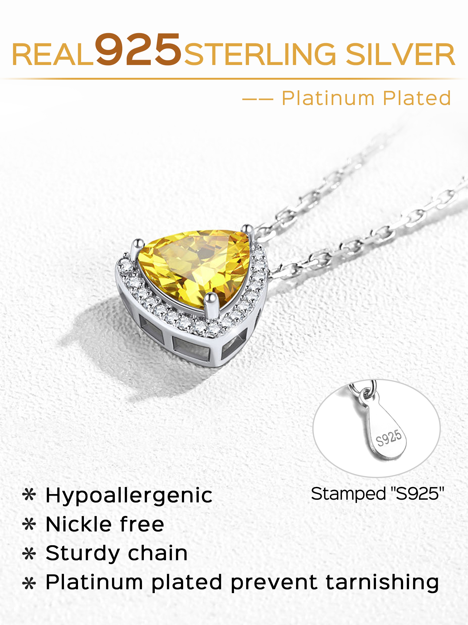 Sterling Silver Triangle Shape Birthstone Pendant Halo Necklace