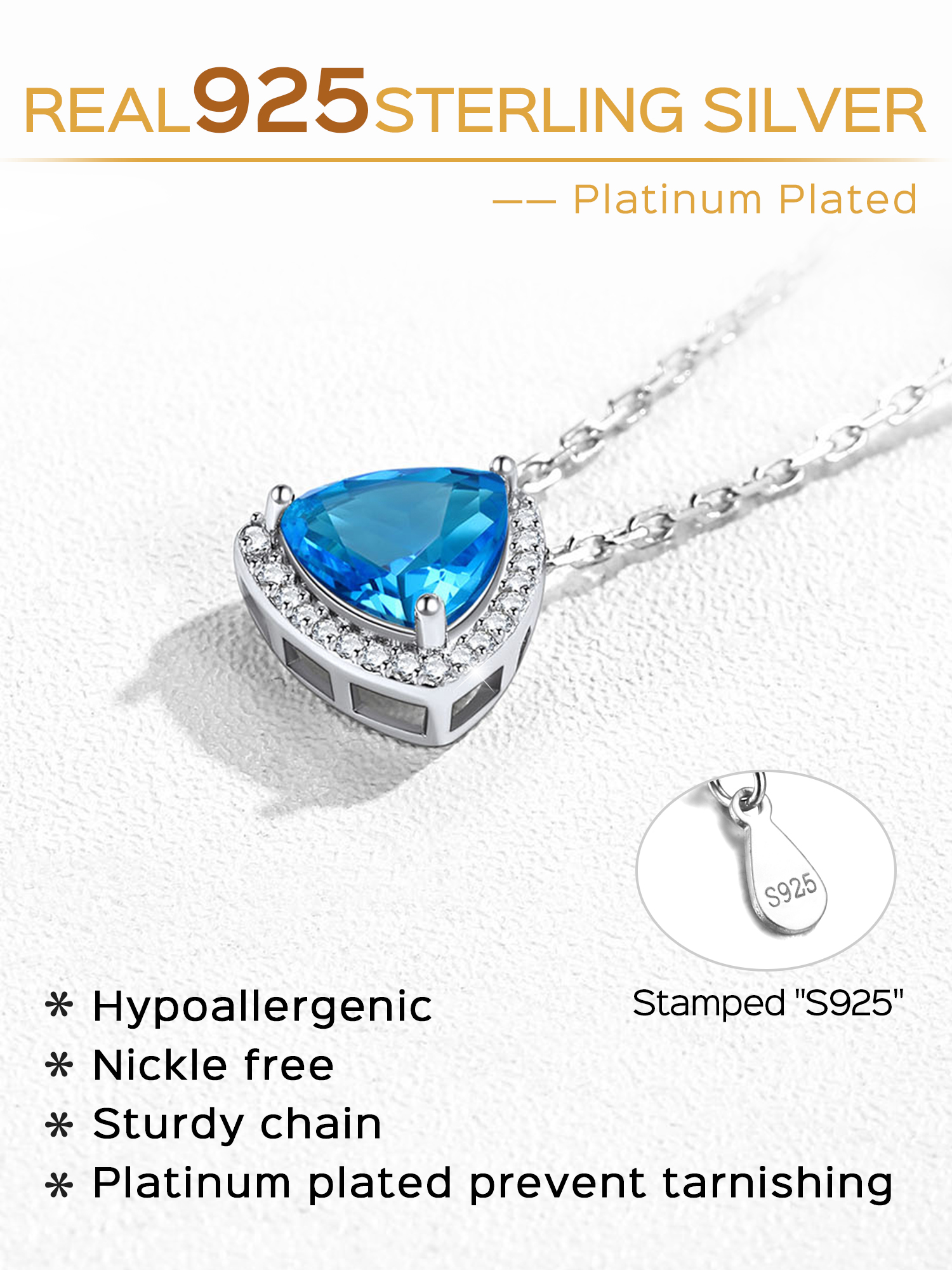 Sterling Silver Triangle Shape Birthstone Pendant Halo Necklace