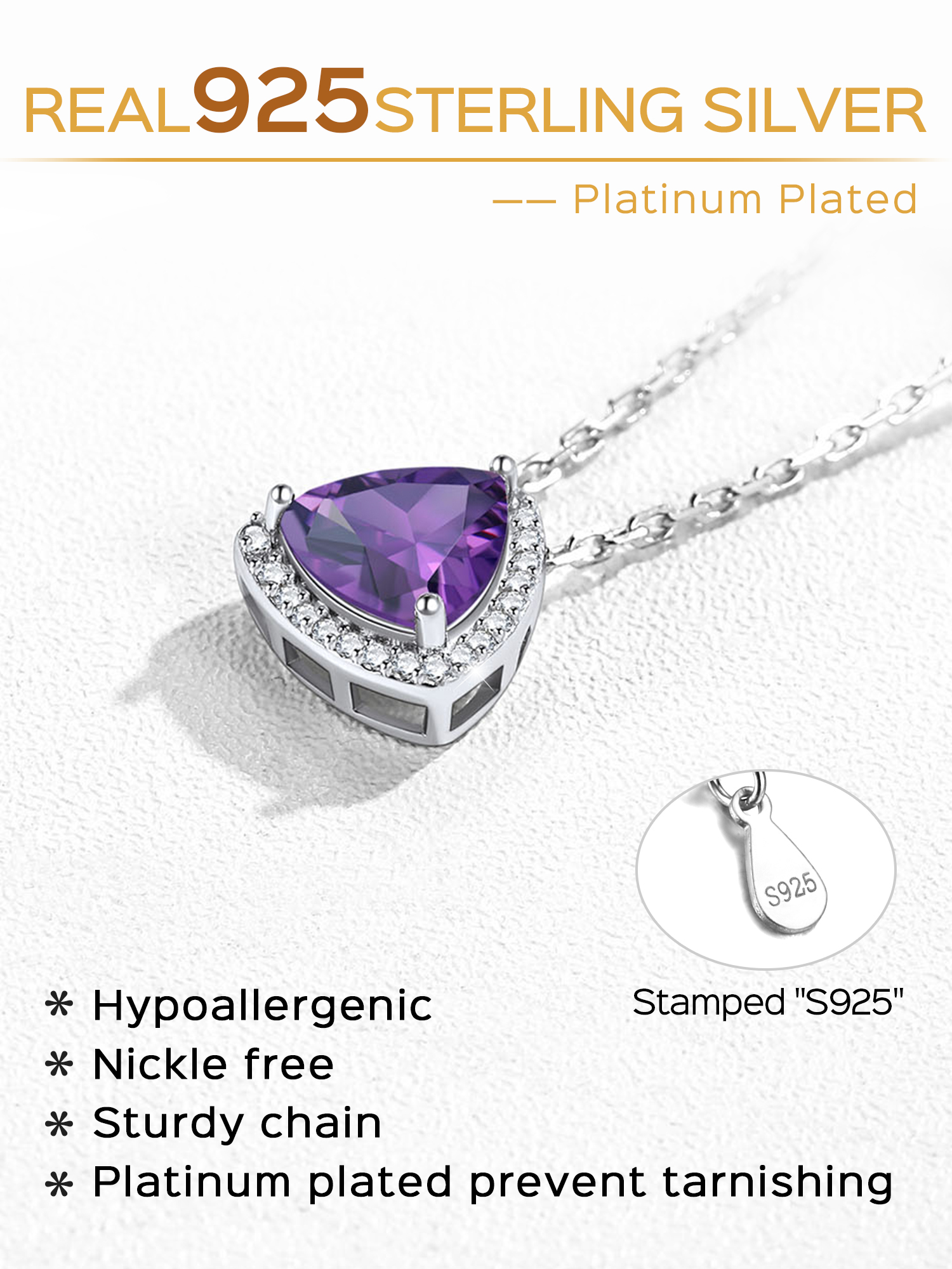 Sterling Silver Triangle Shape Birthstone Pendant Halo Necklace