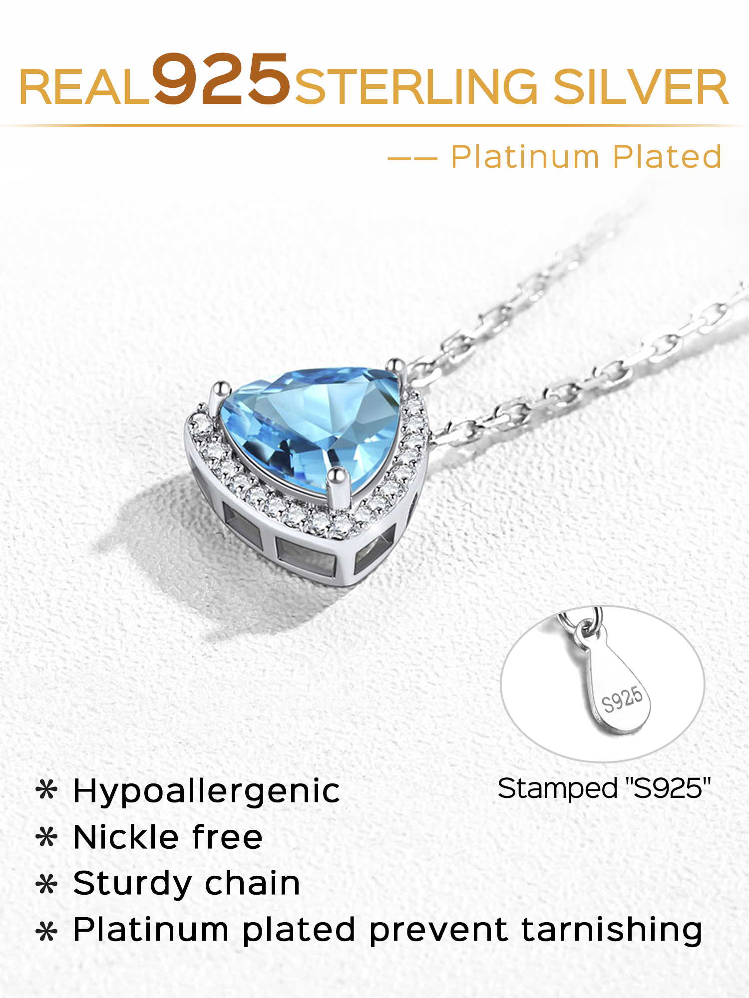 Sterling Silver Triangle Shape Birthstone Pendant Halo Necklace