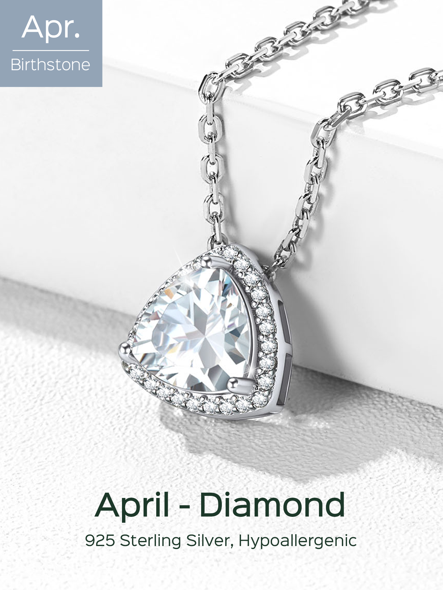 Triangle Shape April Birthstone Pendant Halo Necklace