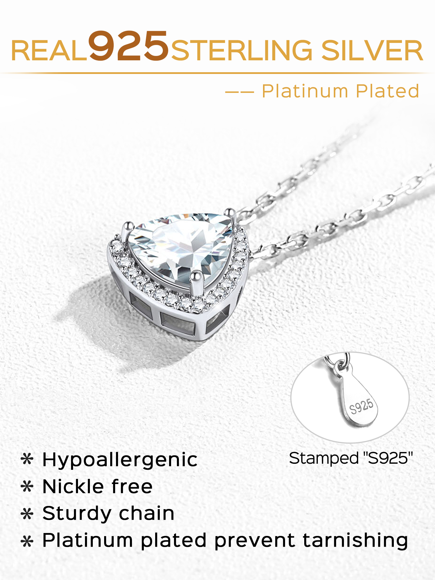 Sterling Silver Triangle Shape Birthstone Pendant Halo Necklace