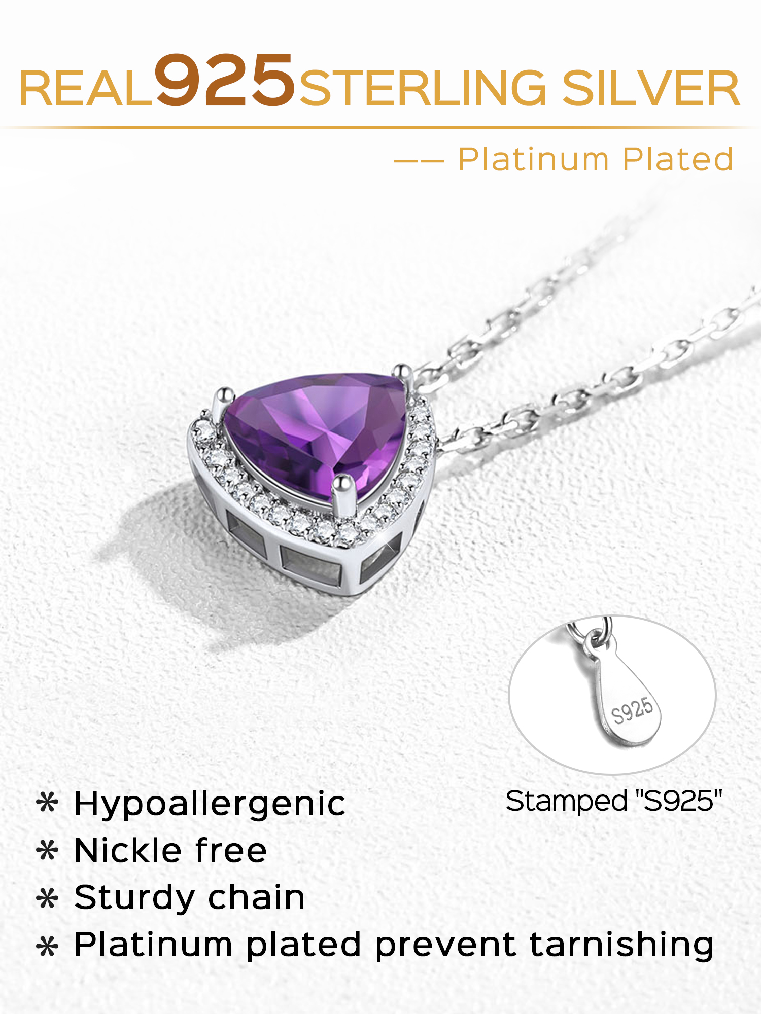 Sterling Silver Triangle Shape Birthstone Pendant Halo Necklace