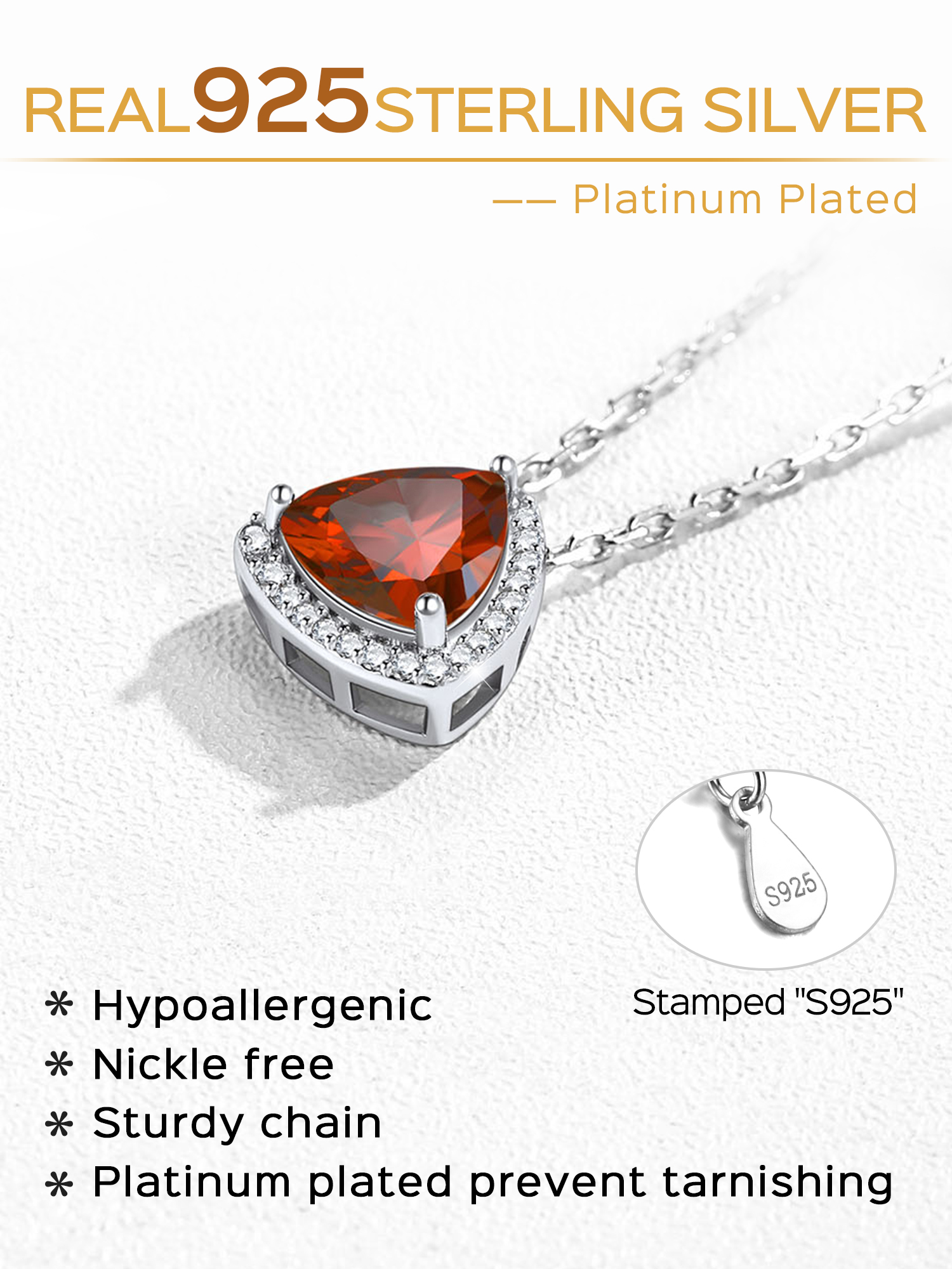 Sterling Silver Triangle Shape Birthstone Pendant Halo Necklace