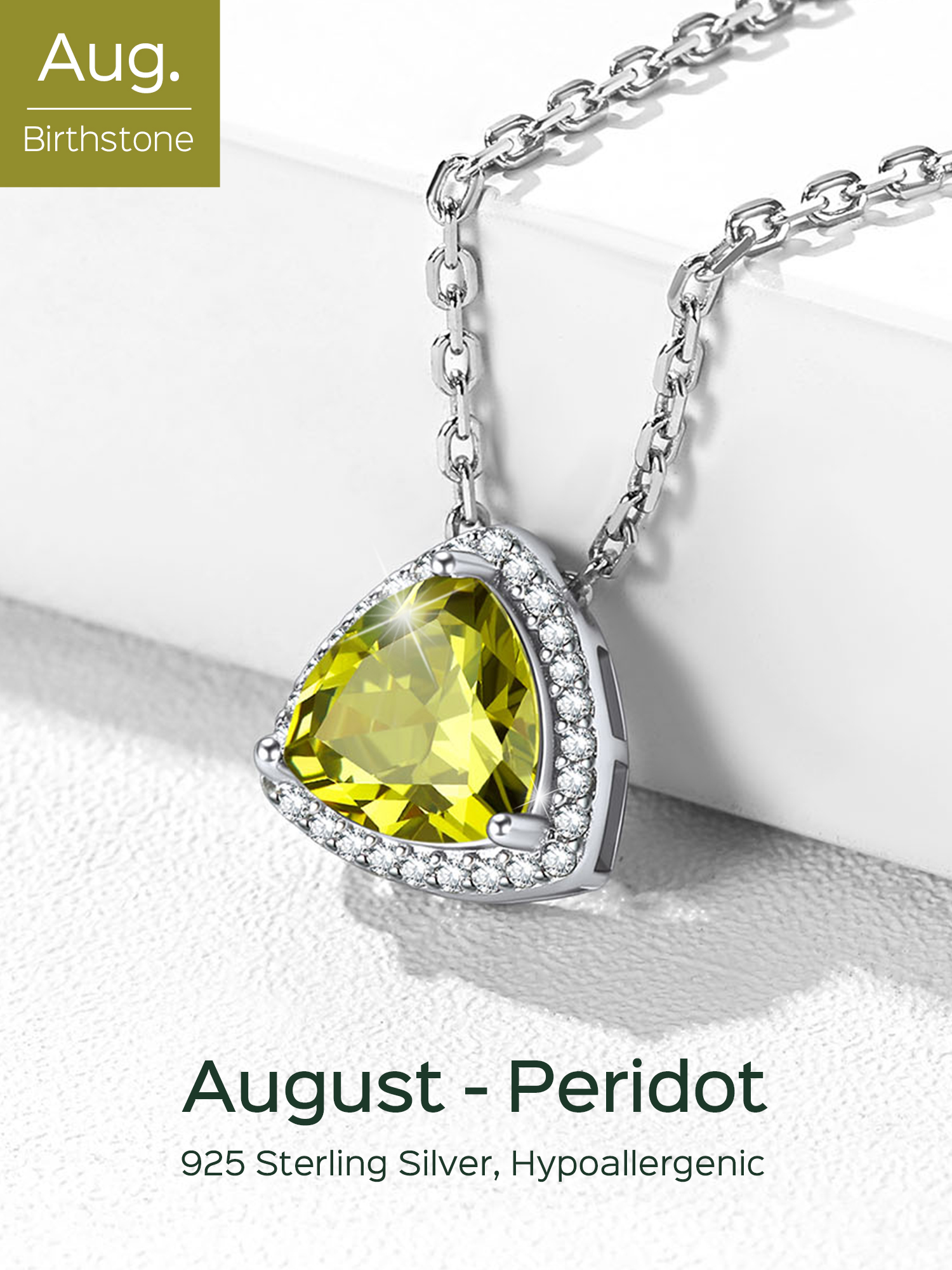Triangle Shape August Birthstone Pendant Halo Necklace