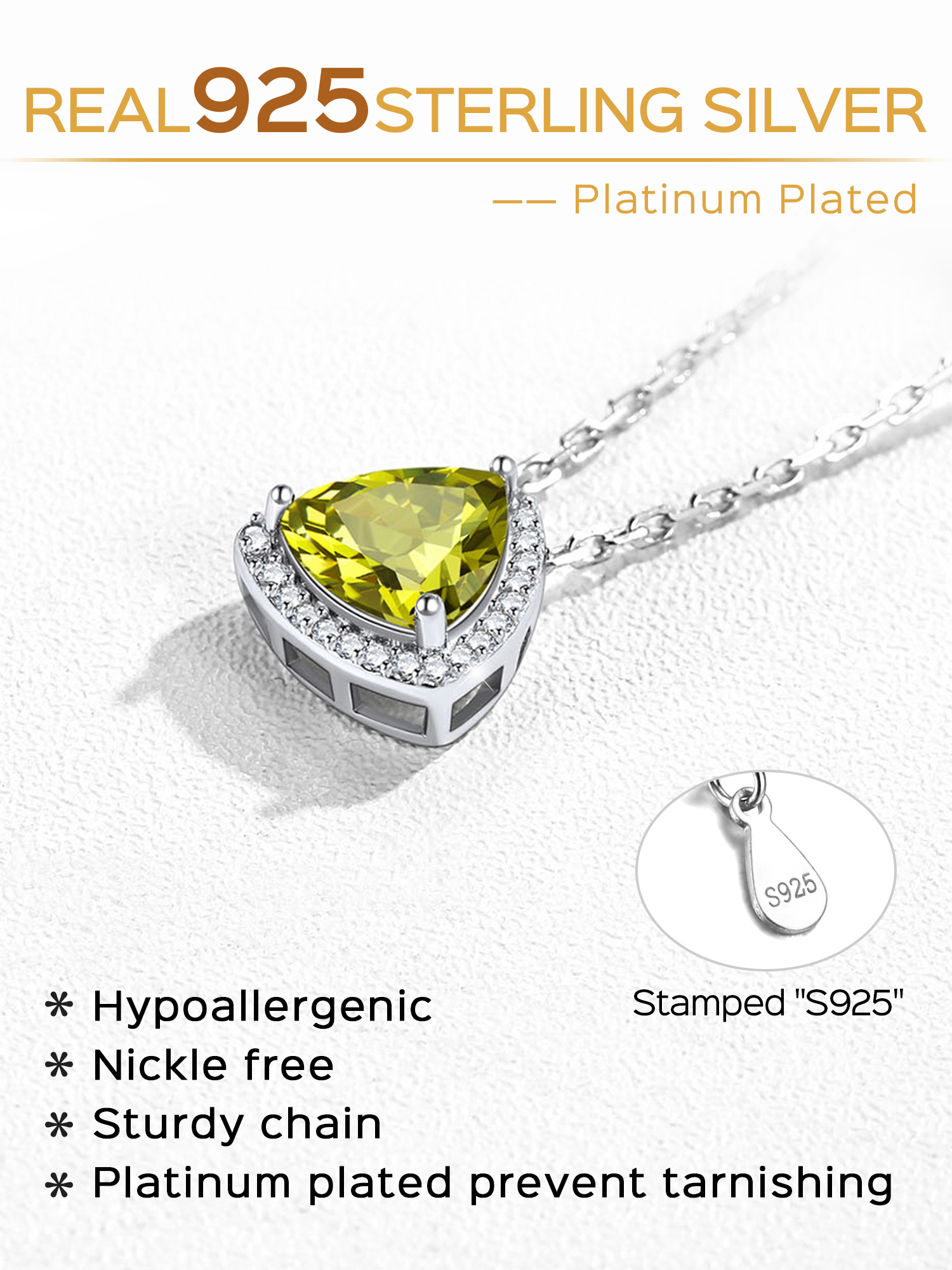 Sterling Silver Triangle Shape Birthstone Pendant Halo Necklace