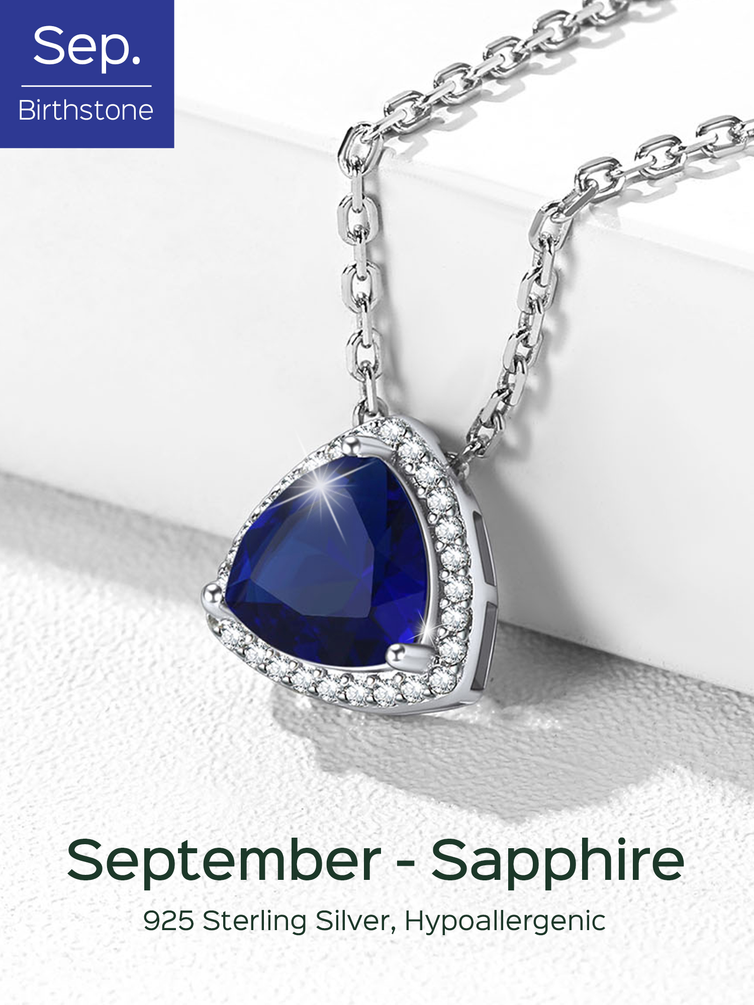 Triangle Shape September Birthstone Pendant Halo Necklace