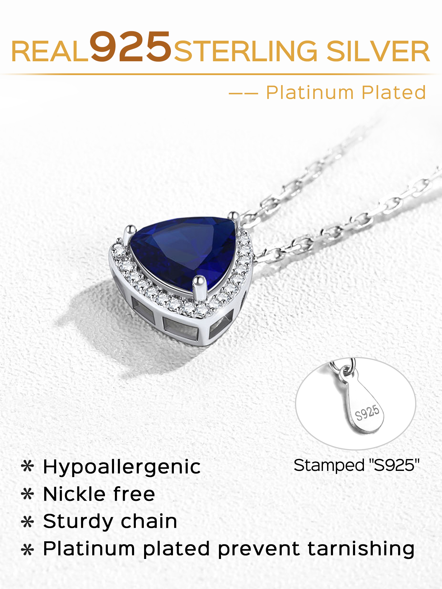 Sterling Silver Triangle Shape Birthstone Pendant Halo Necklace