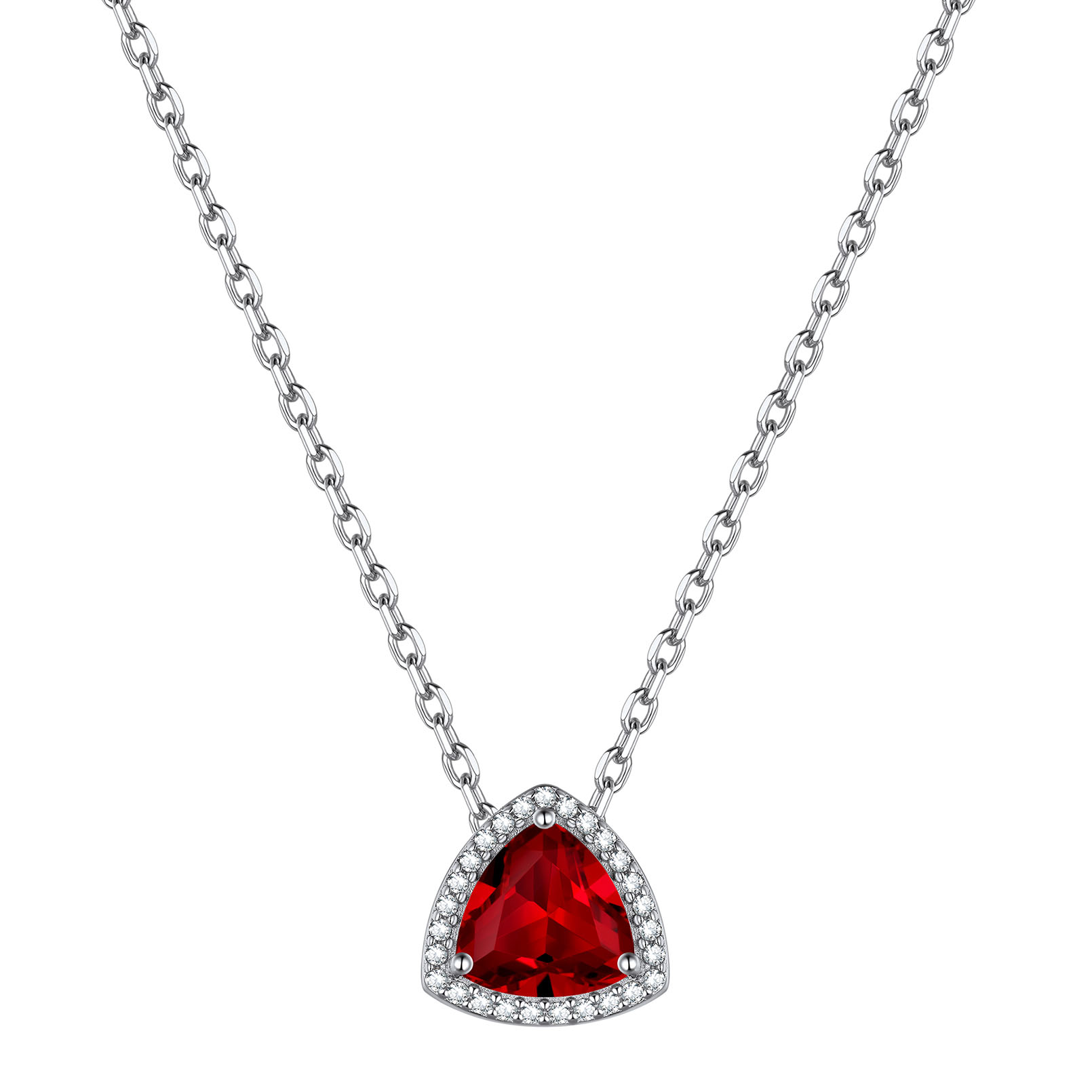 Triangle Shape Birthstone Pendant Halo Necklace 