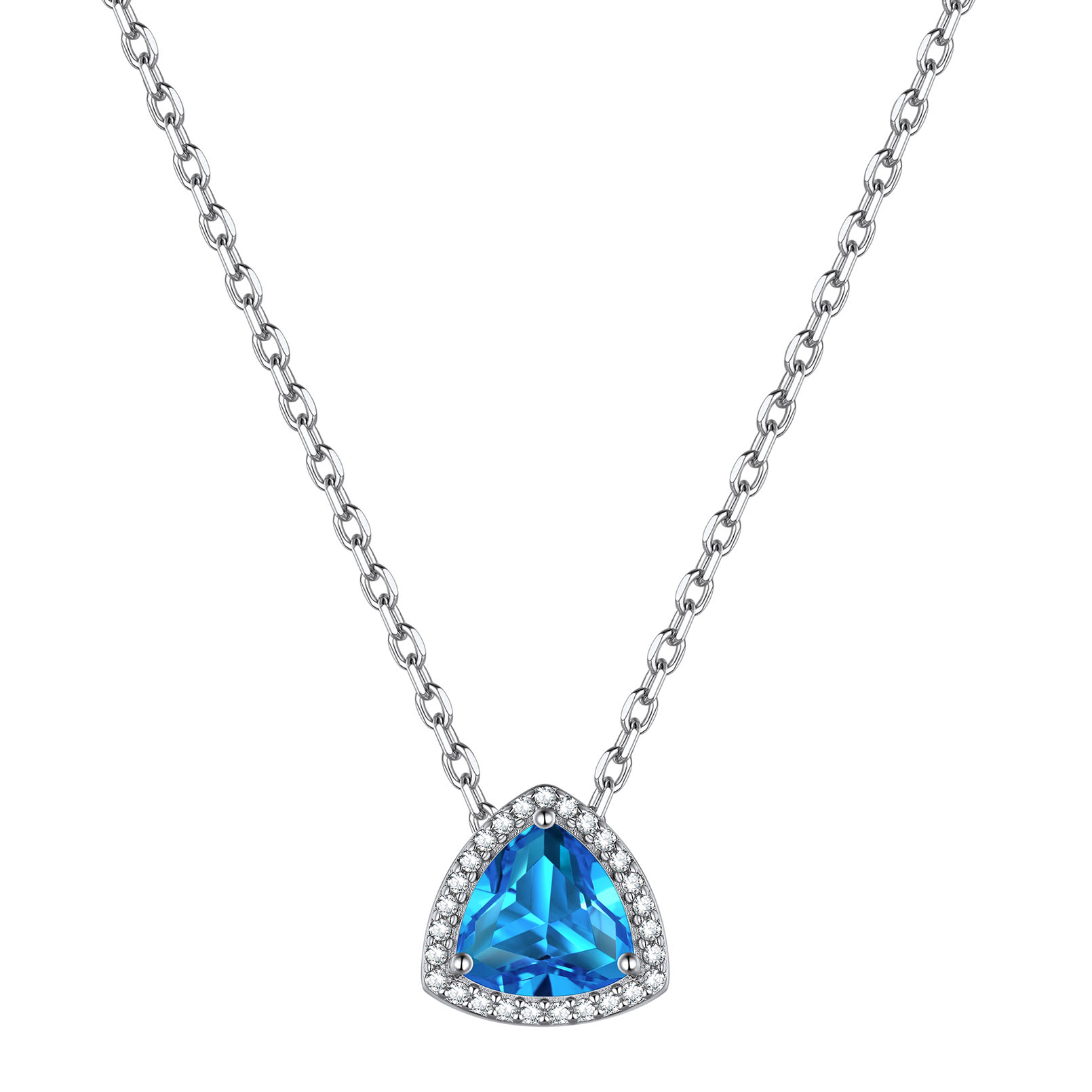 Triangle Shape December Birthstone Pendant Halo Necklace