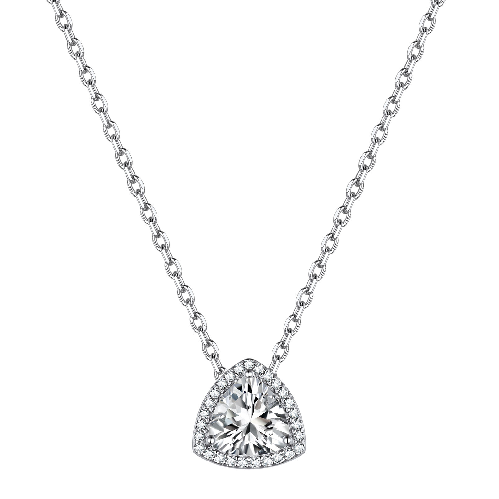 Triangle Shape April Birthstone Pendant Halo Necklace