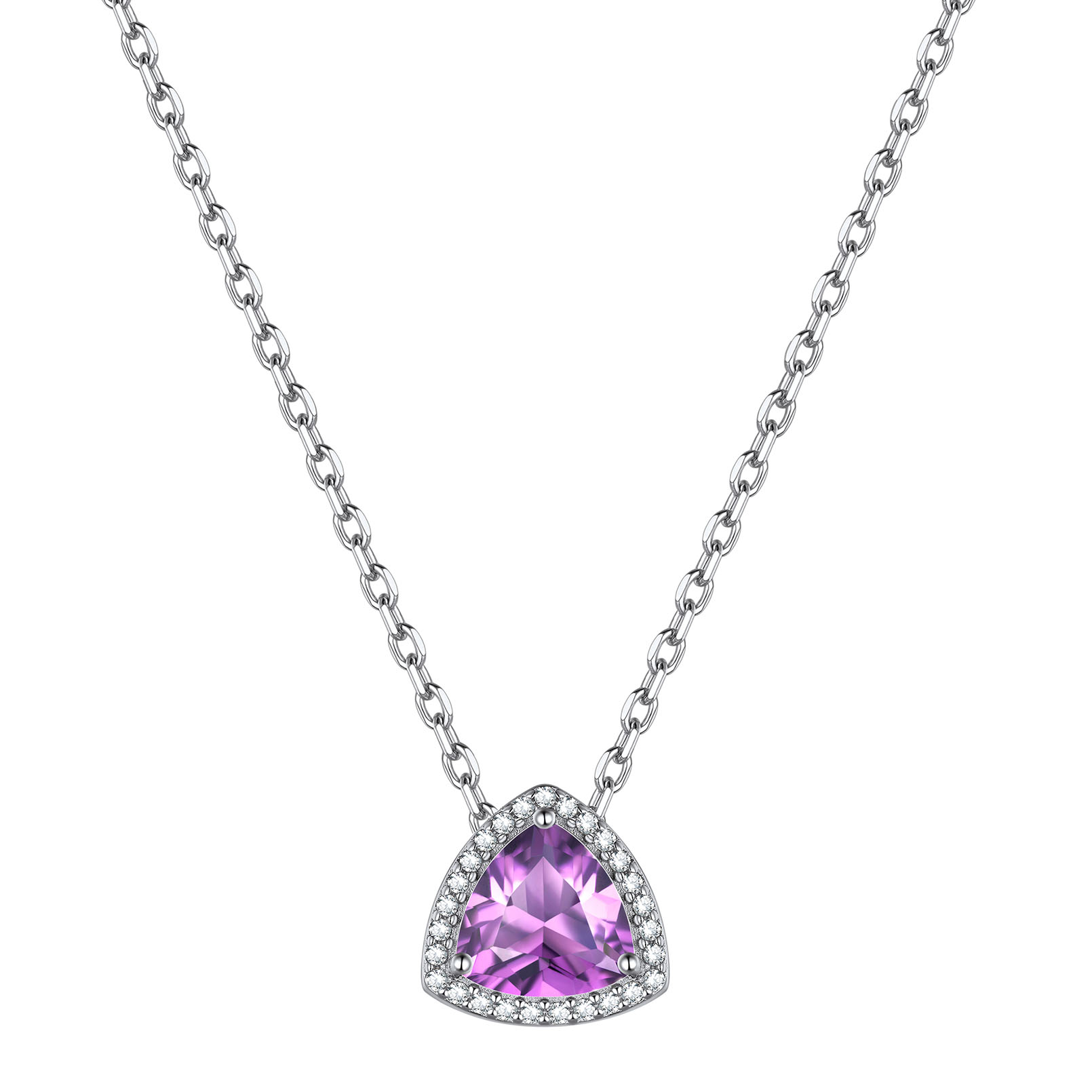 Triangle Shape June Birthstone Pendant Halo Necklace