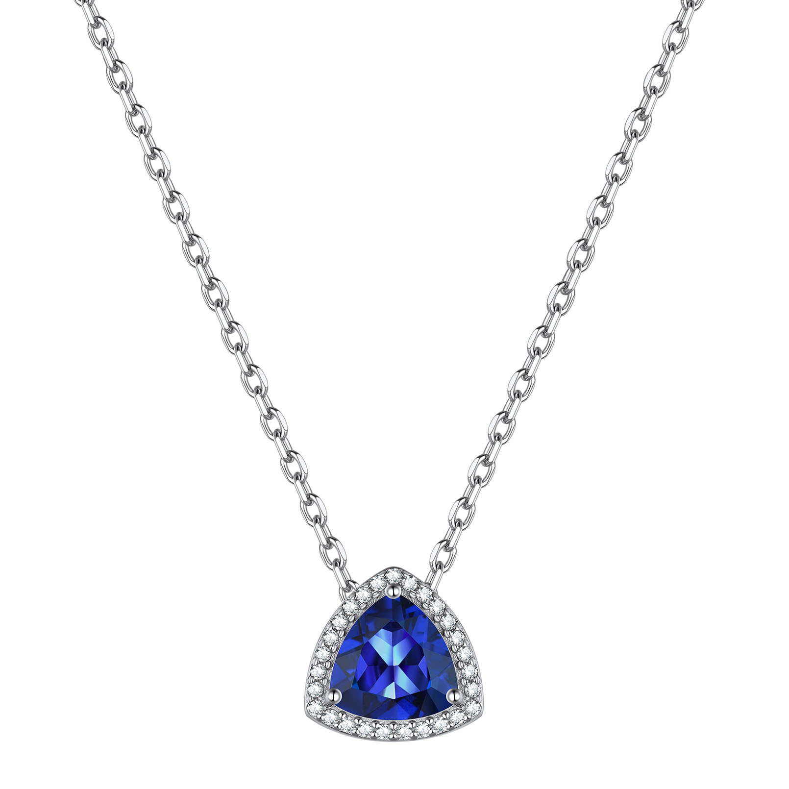 Triangle Shape September Birthstone Pendant Halo Necklace