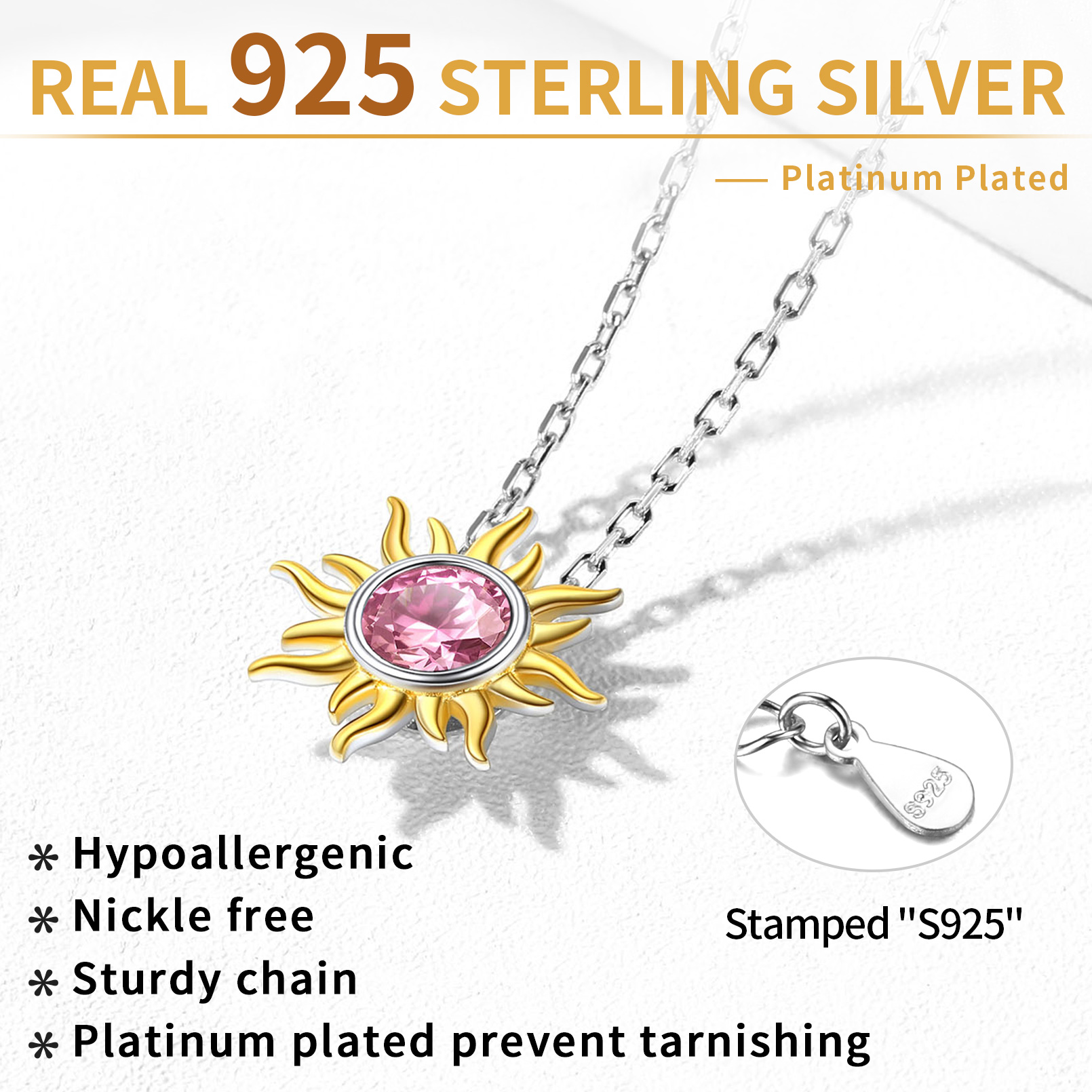 Sun Birthstone Necklace for ladies, october birthstone, Pink Tourmaline Jewelry, Libra Birthstone, Scorpio Birthstone, sterling silver Jewelry, gift idea