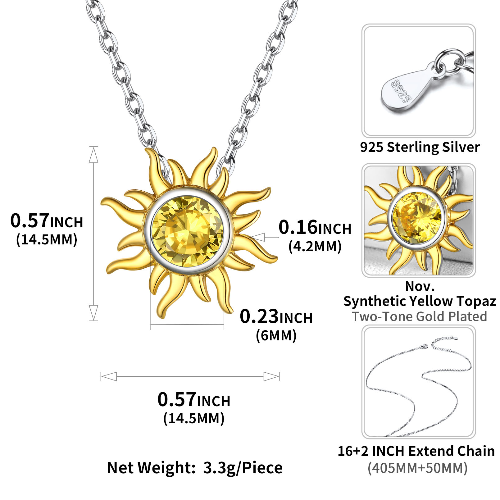 Sun Birthstone Necklace for ladies, october birthstone, November birthstone, Citrine Jewelry, Scorpio Birthstone, Sagittarius Birthstone, sterling silver jewelry, memorial gift, gift idea