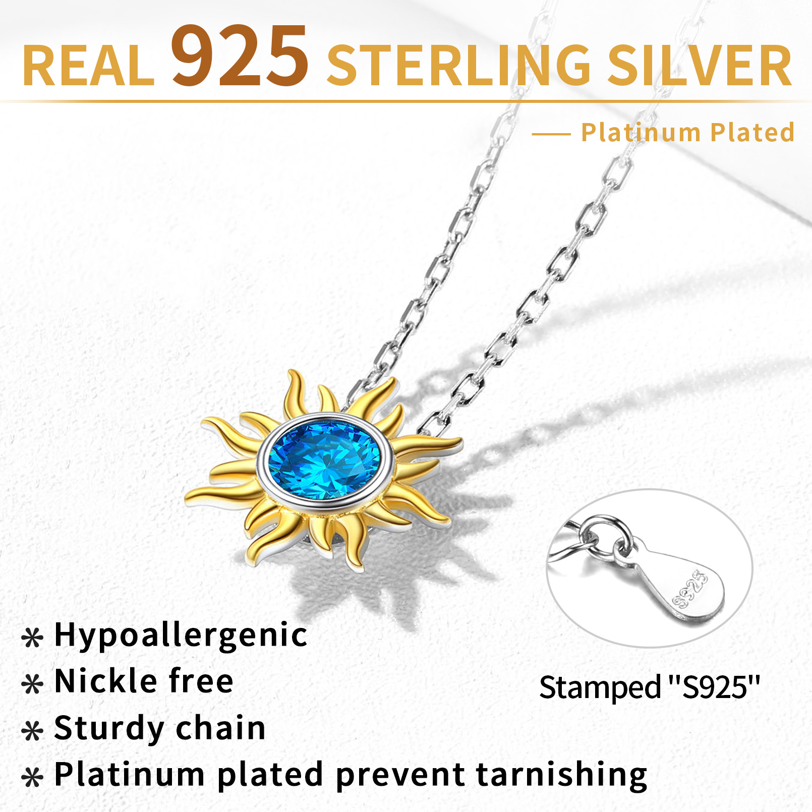 Sun Birthstone Necklace for ladies,december birthstone, Blue Topaz Jewelry, Sagittarius Birthstone,  topaz birthstone, Capricorn Birthstone, christmas gift, gift idea