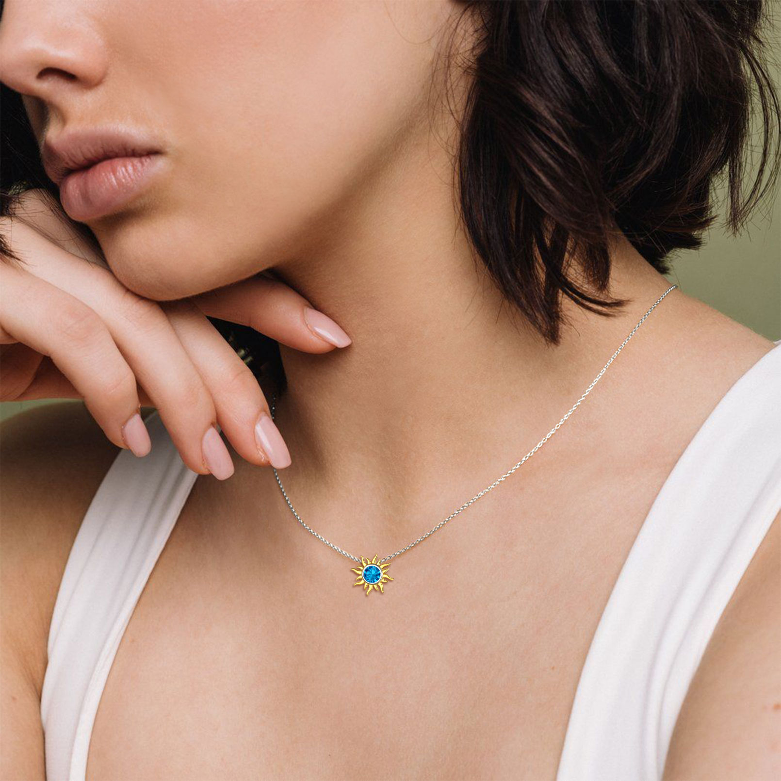 Sun Birthstone Necklace for ladies,december birthstone, Blue Topaz Jewelry, Sagittarius Birthstone,  topaz birthstone, Capricorn Birthstone, christmas gift, gift idea