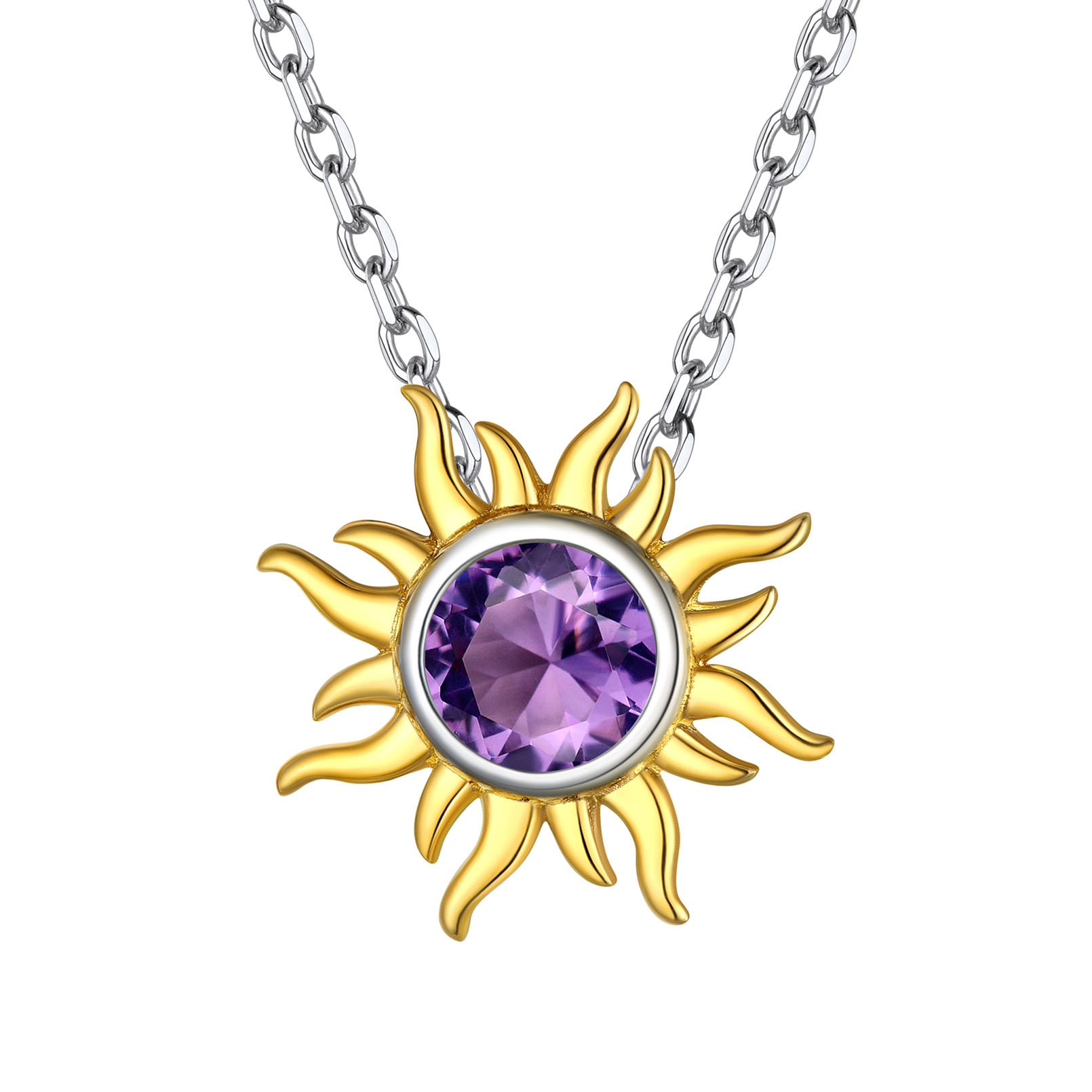Sun Birthstone Necklace for ladies,  February birthstone, Amethyst Jewelry, Pisces Birthstone, Aquarius Birthstone, sterling silver necklace, gift idea