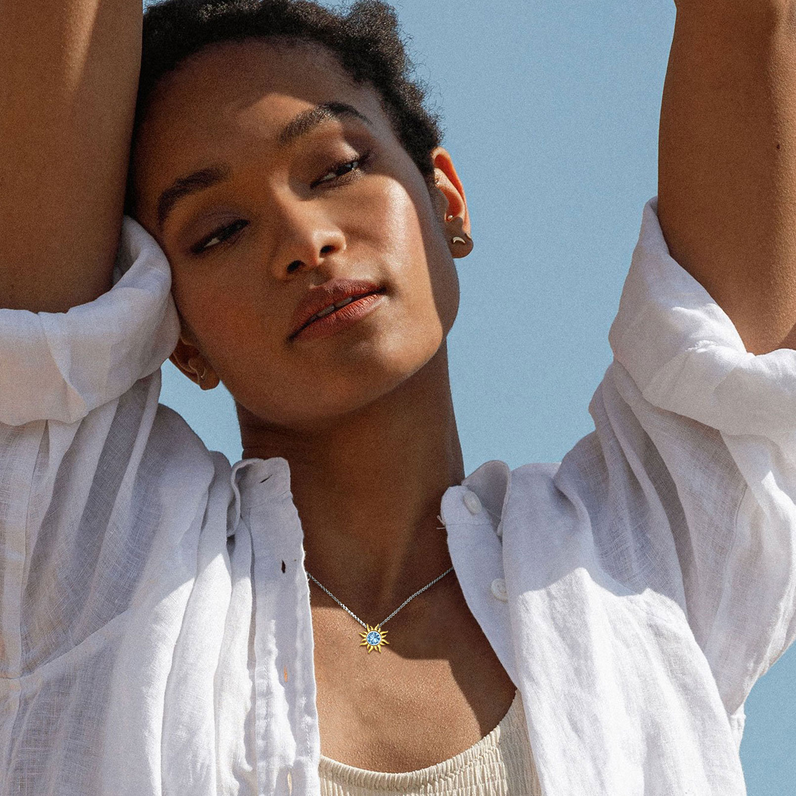 Sun Birthstone Necklace for ladies, march birthstone, Aquamarine Pendant, Pisces Birthstone, Aries Birthstone, sterling silver jewelry, gift idea