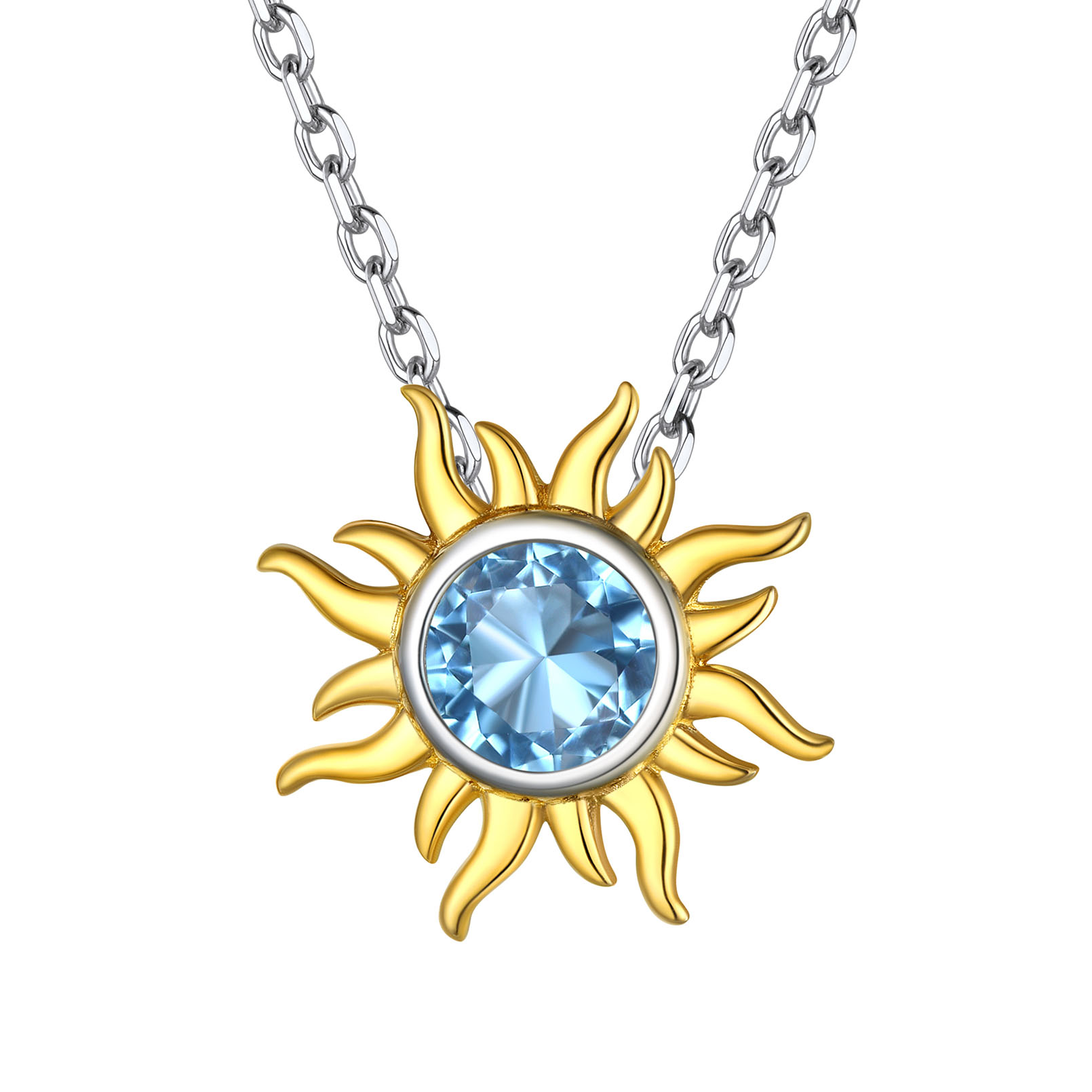 Sun Birthstone Necklace for ladies, march birthstone, Aquamarine Pendant, Pisces Birthstone, Aries Birthstone, sterling silver jewelry, gift idea