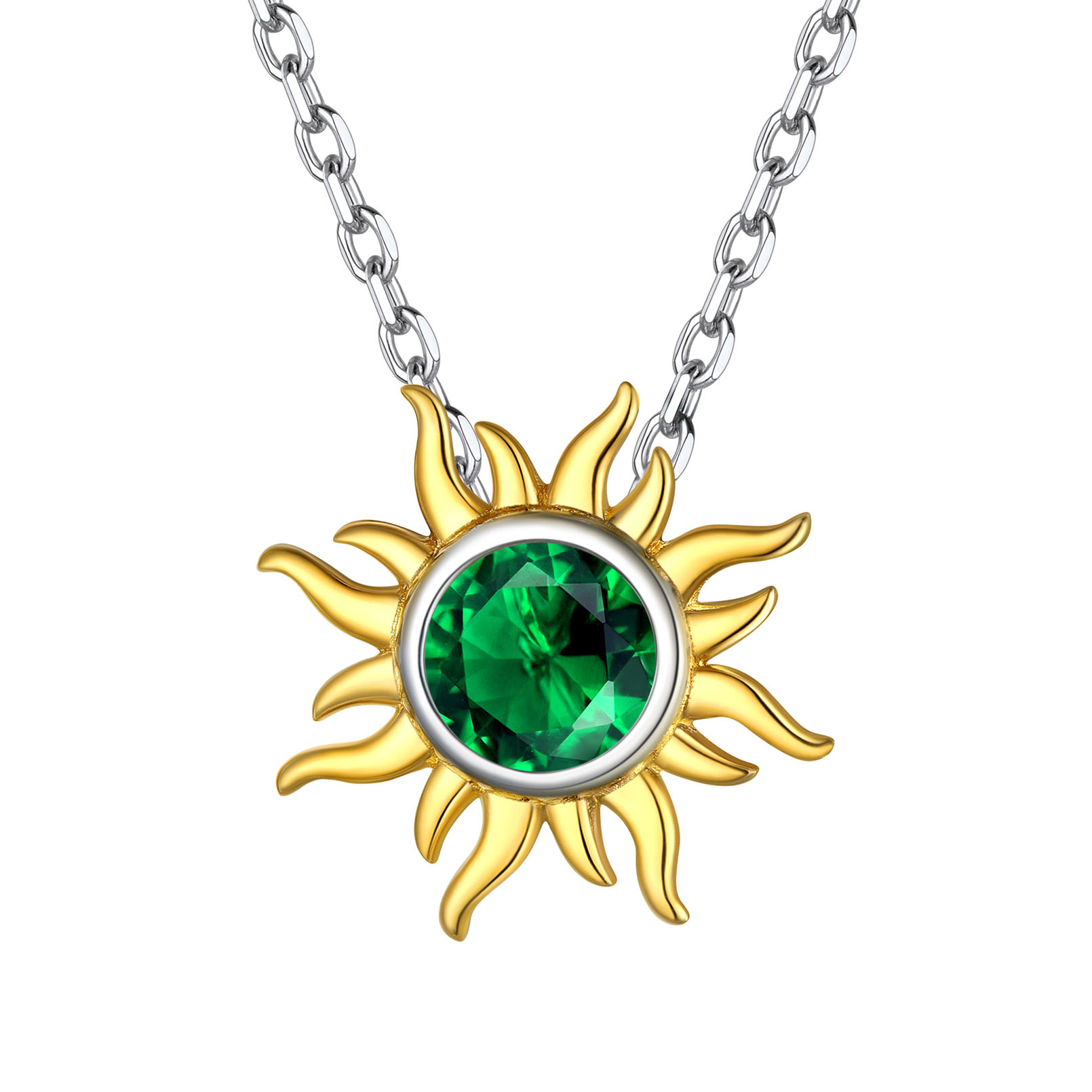 Sun Birthstone Necklace for ladies, may birthstone, Emerald Necklace, Taurus Birthstone, Gemini Birthstone, sterling silver earrings, gift idea