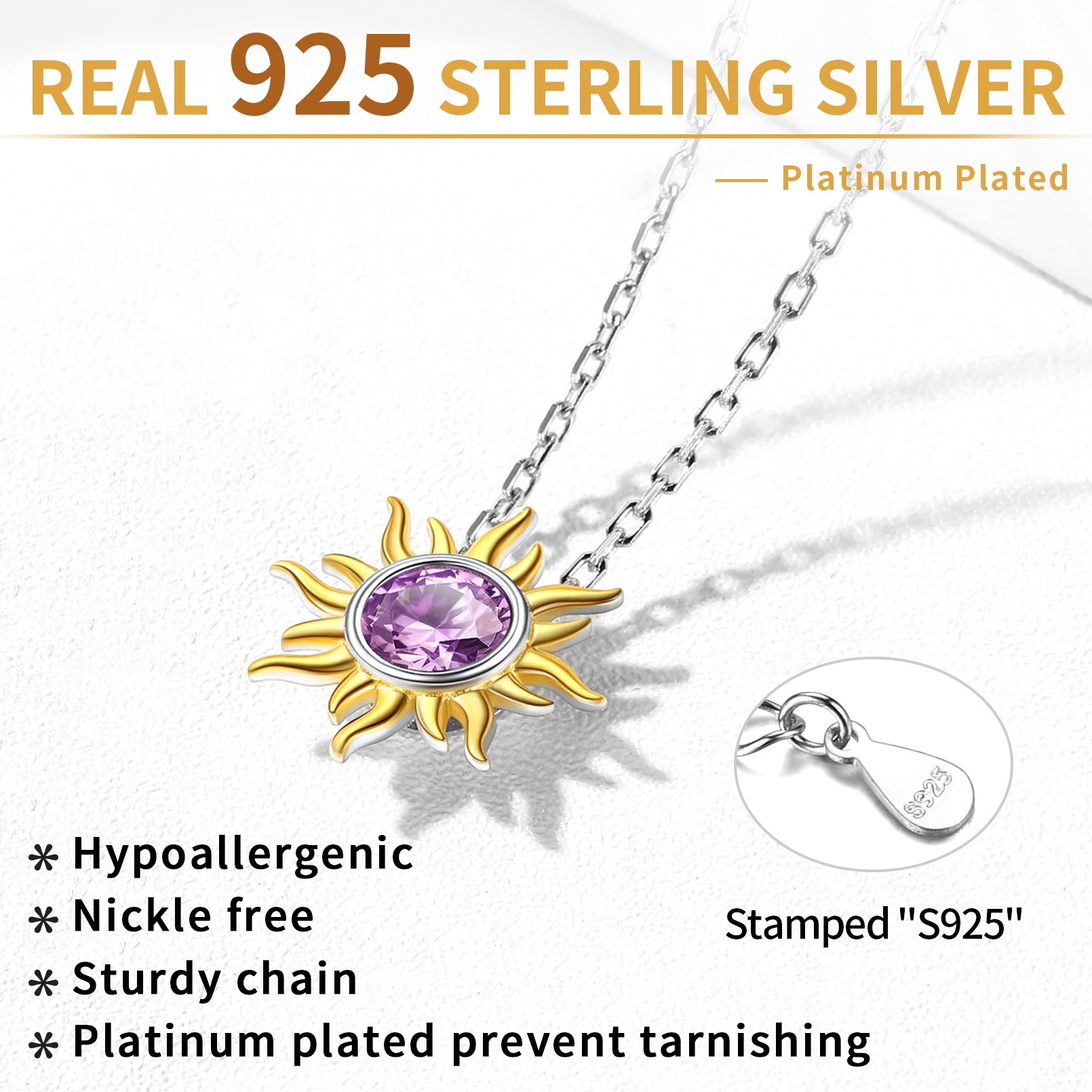 Sun Birthstone Necklace for ladies, june birthstone, Alexandrite Jewelry, Gemini Birthstone, Cancer Birthstone, birthstone jewelry, gift idea