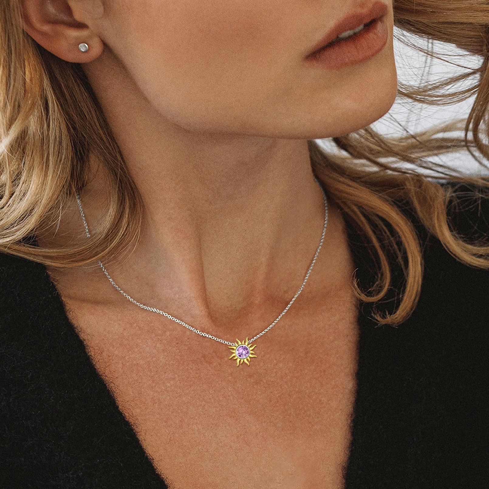 Sun Birthstone Necklace for ladies, june birthstone, Alexandrite Jewelry, Gemini Birthstone, Cancer Birthstone, birthstone jewelry, gift idea