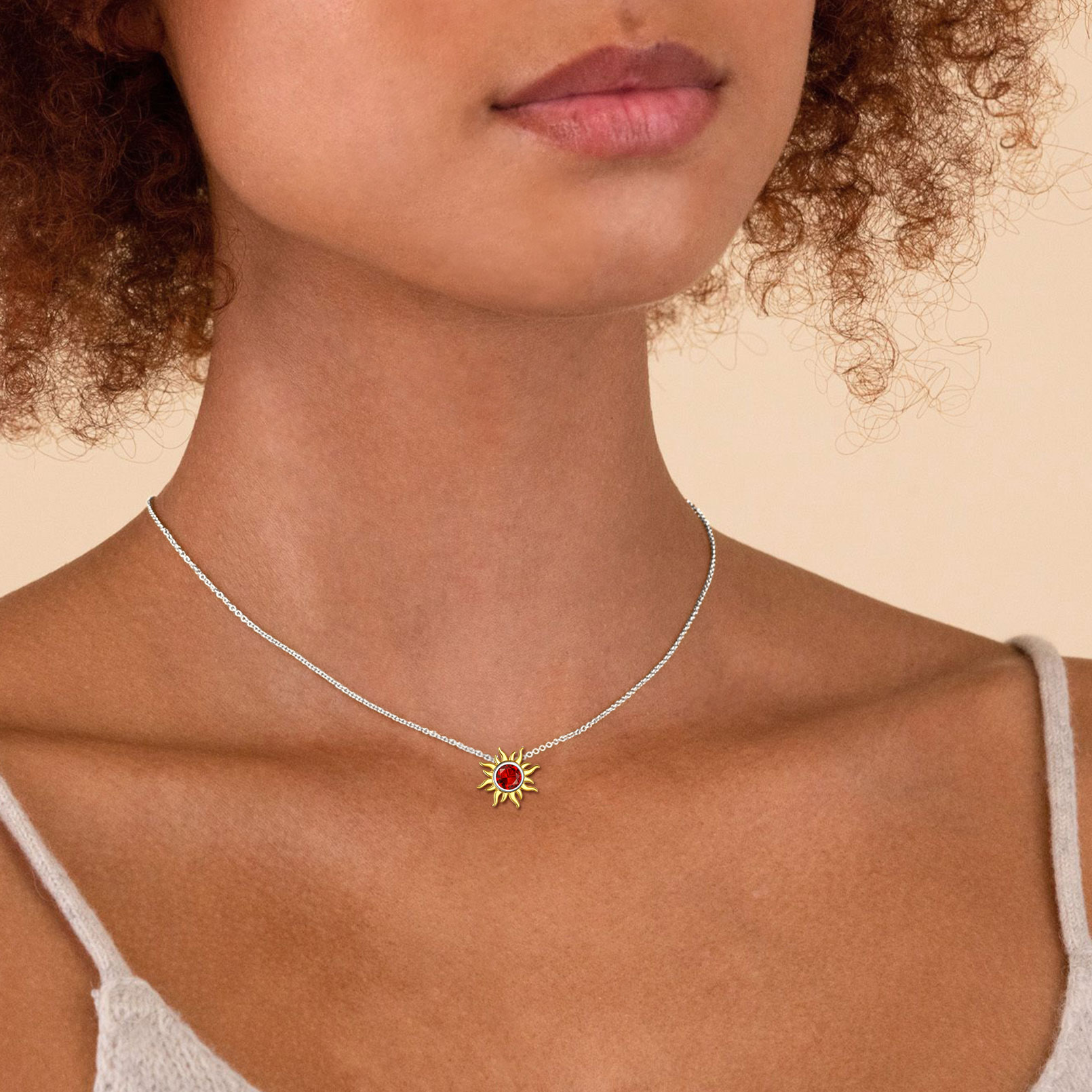 Sun Birthstone Necklace for ladies,  july birthstone, Ruby birthstone, Cancer Birthstone, Leo Birthstone, sterling silver jewelry, gift idea