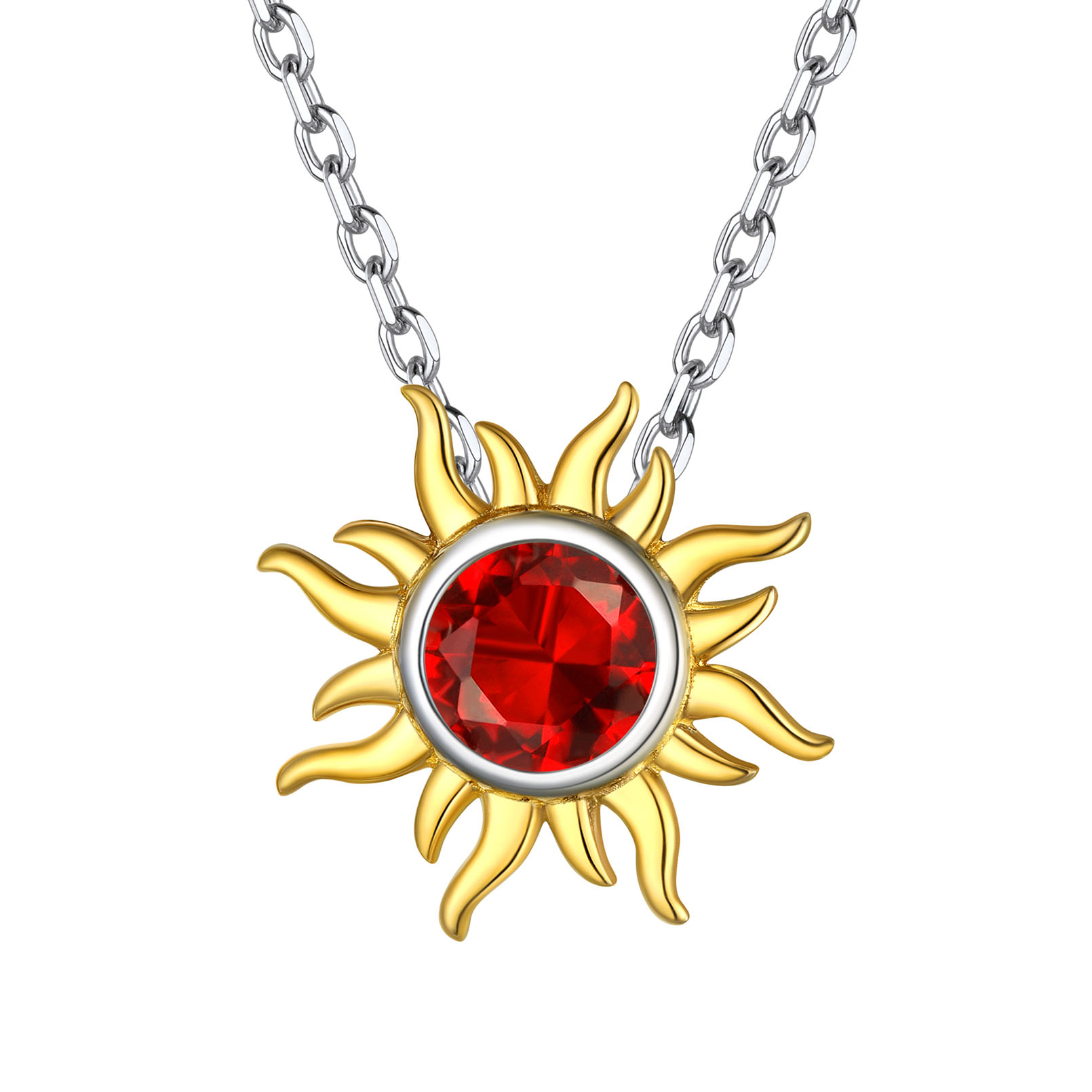 Sun Birthstone Necklace for ladies,  july birthstone, Ruby birthstone, Cancer Birthstone, Leo Birthstone, sterling silver jewelry, gift idea