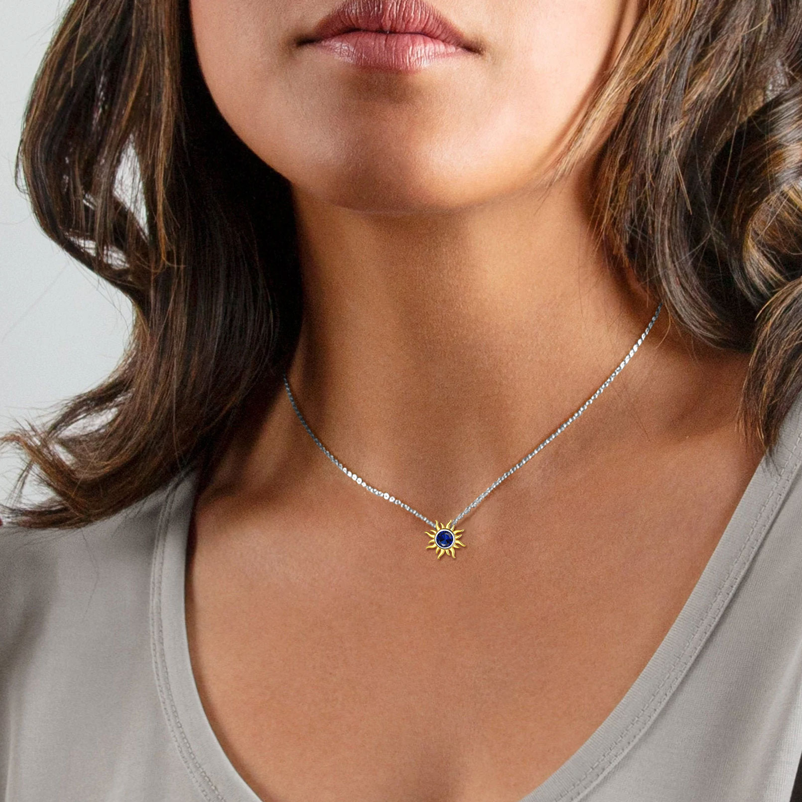 Sun Birthstone Necklace for ladies, september birthstone, Sapphire Jewelry, Virgo Birthstone, Libra Birthstone, sterling silver jewelry, gift idea